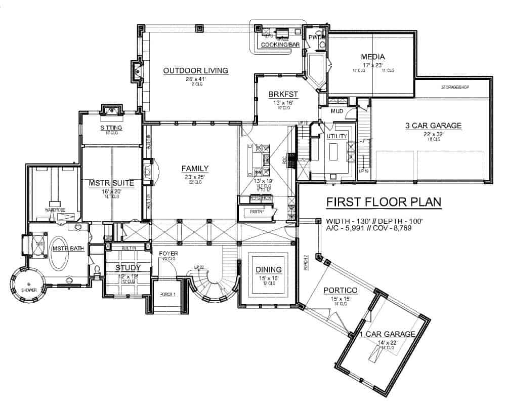 Main Level of Mediterranean Plan #195-1302