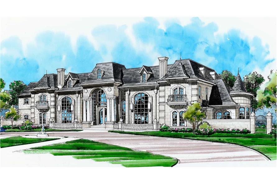 195-1307: Home Plan Rendering-Front View