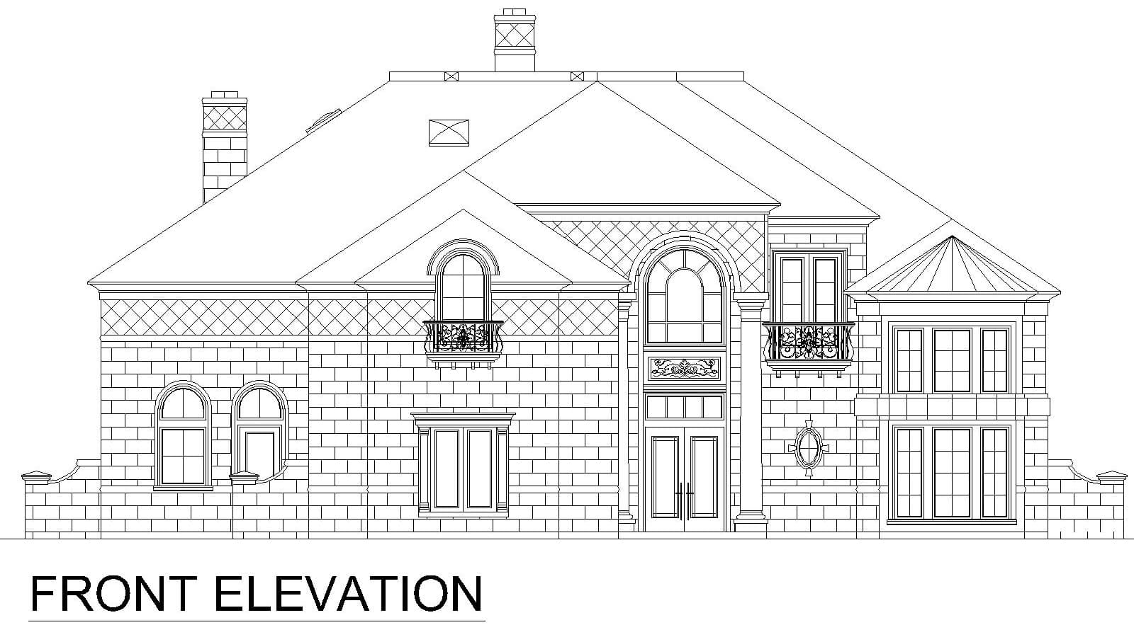Home Plan Front Elevation of this 5-Bedroom,9528 Sq Ft Plan -195-1311