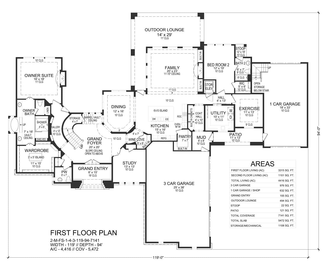 Main Level of Tuscan Plan #195-1313