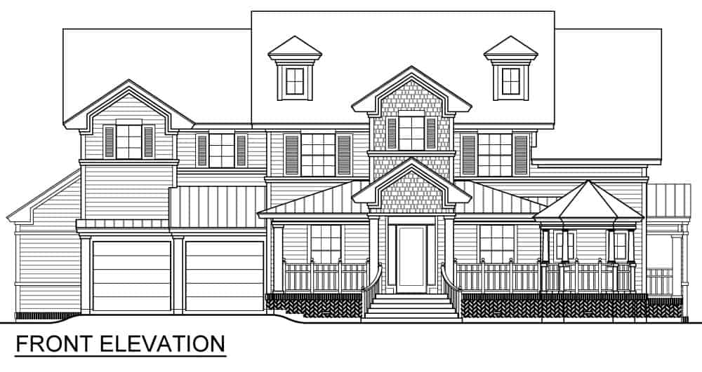 Home Plan Front Elevation of this 4-Bedroom,4402 Sq Ft Plan -195-1330