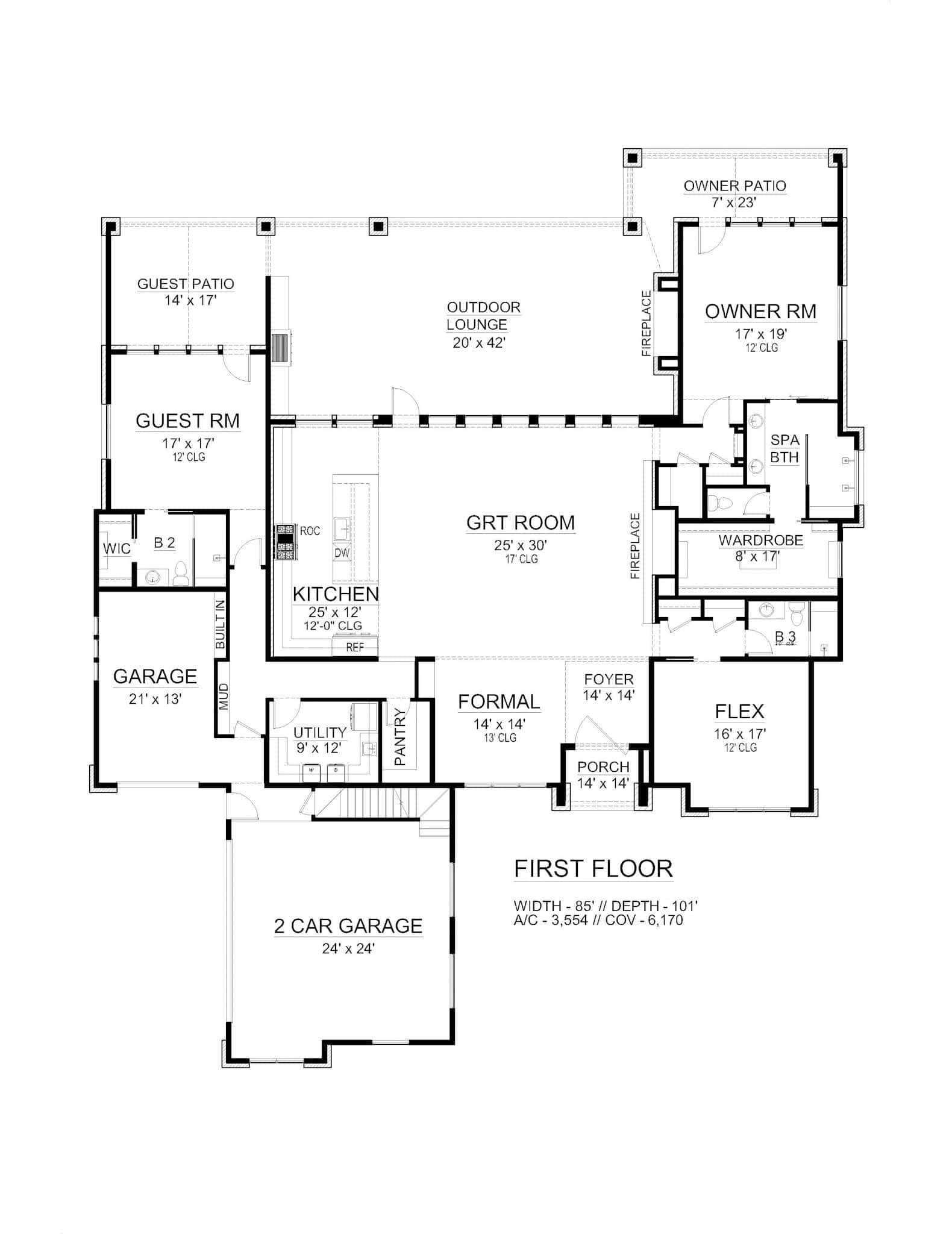 Main Level of French Plan #195-1338
