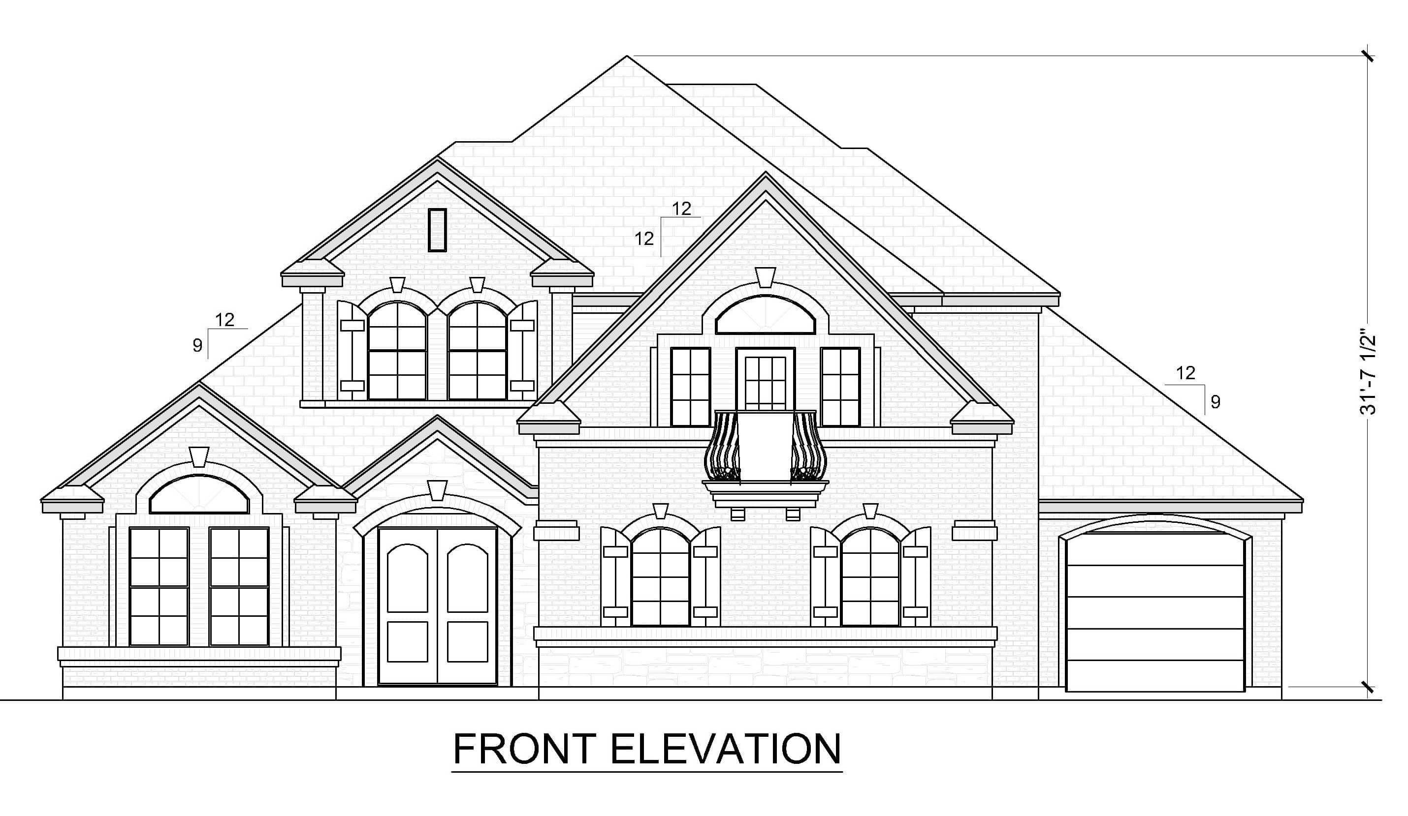 Home Plan Front Elevation of this 4-Bedroom,3459 Sq Ft Plan -195-1342