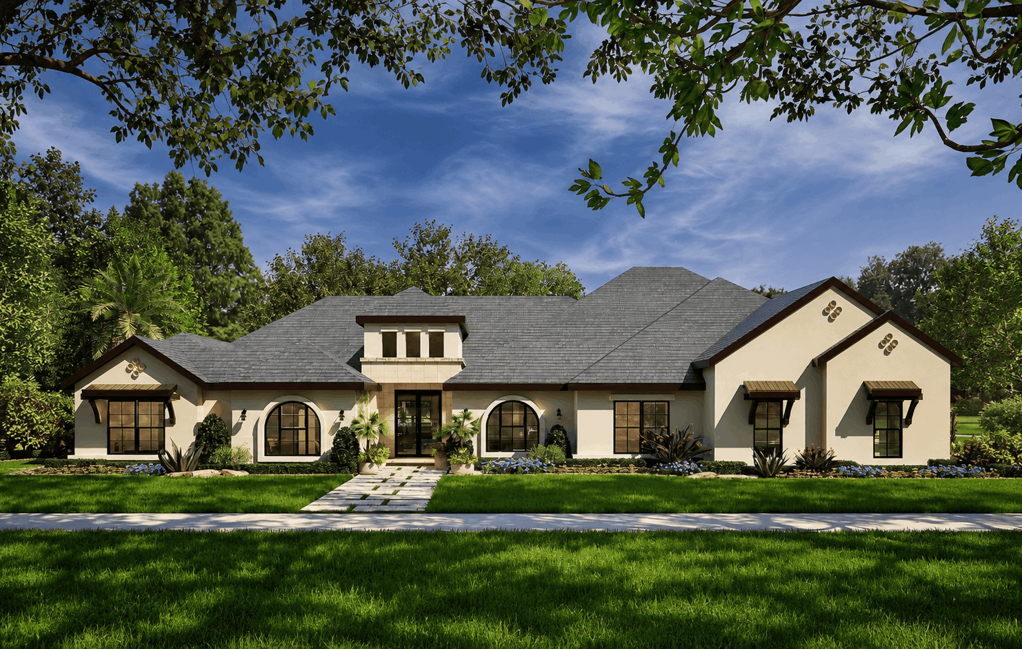 Front elevation of Mediterranean home (ThePlanCollection: House Plan #195-1347)