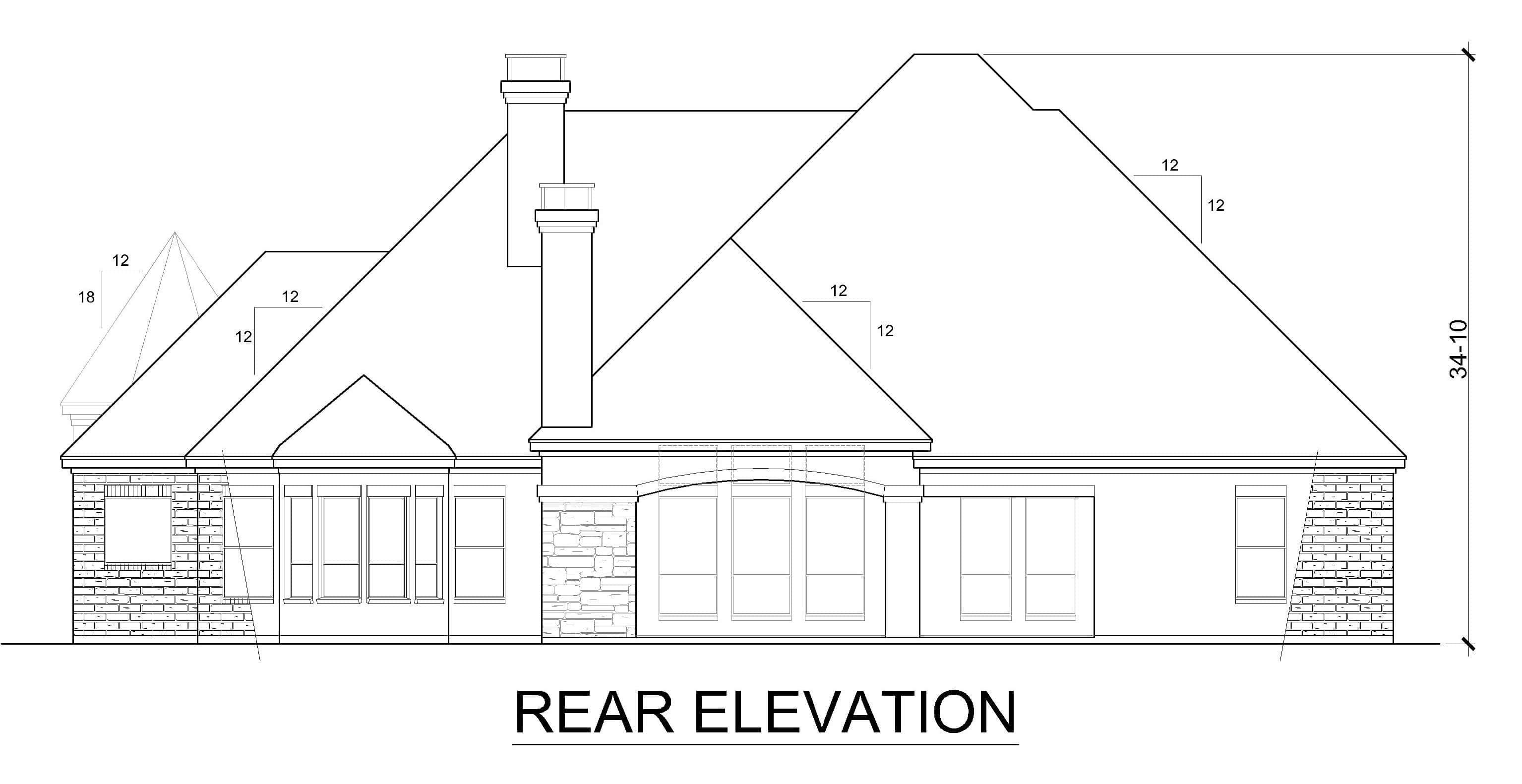 Home Plan Rear Elevation of this 4-Bedroom,4405 Sq Ft Plan -195-1350