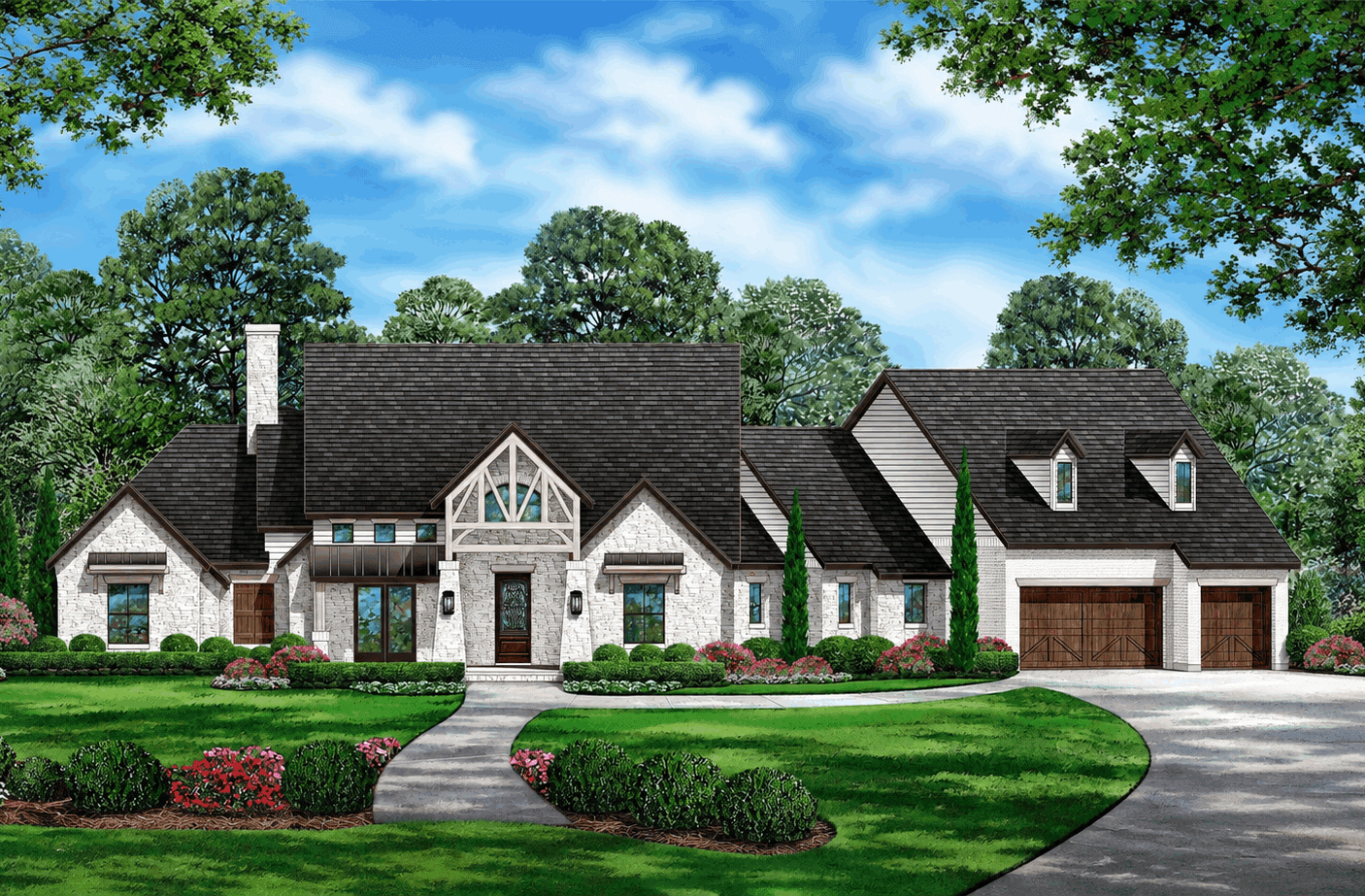 Front elevation of European home (ThePlanCollection: House Plan #195-1351)