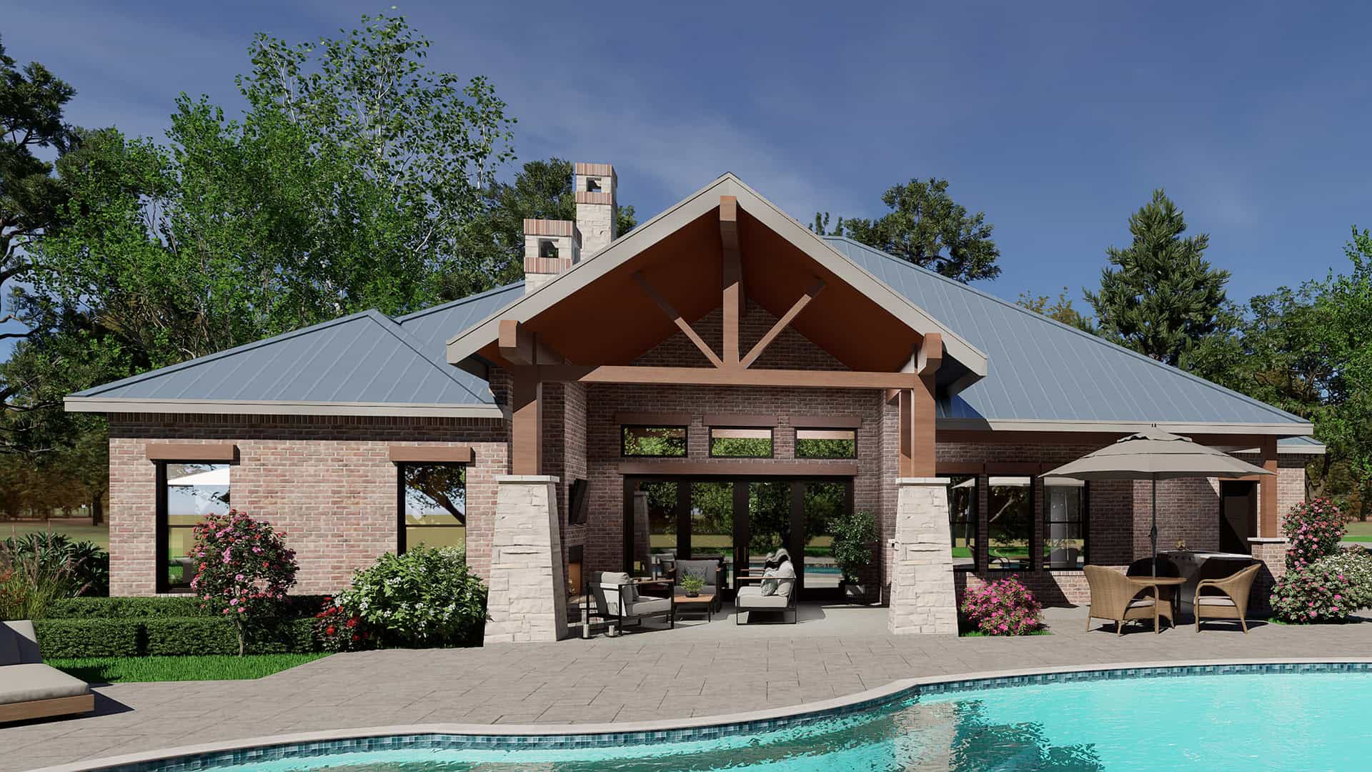 Rear View of this 3-Bedroom,2670 Sq Ft Plan -195-1356