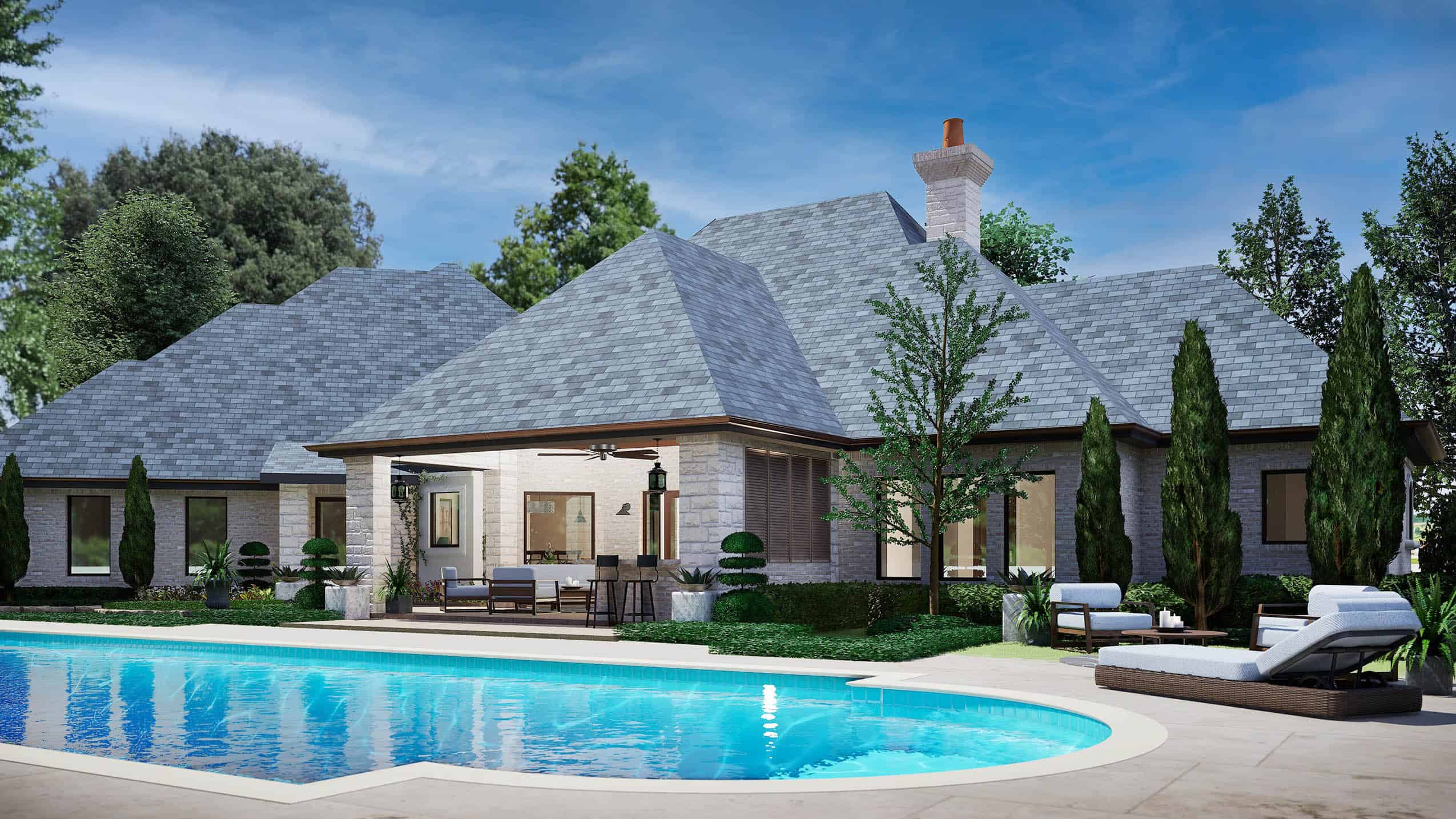 Rear View of this 4-Bedroom,3040 Sq Ft Plan -195-1357