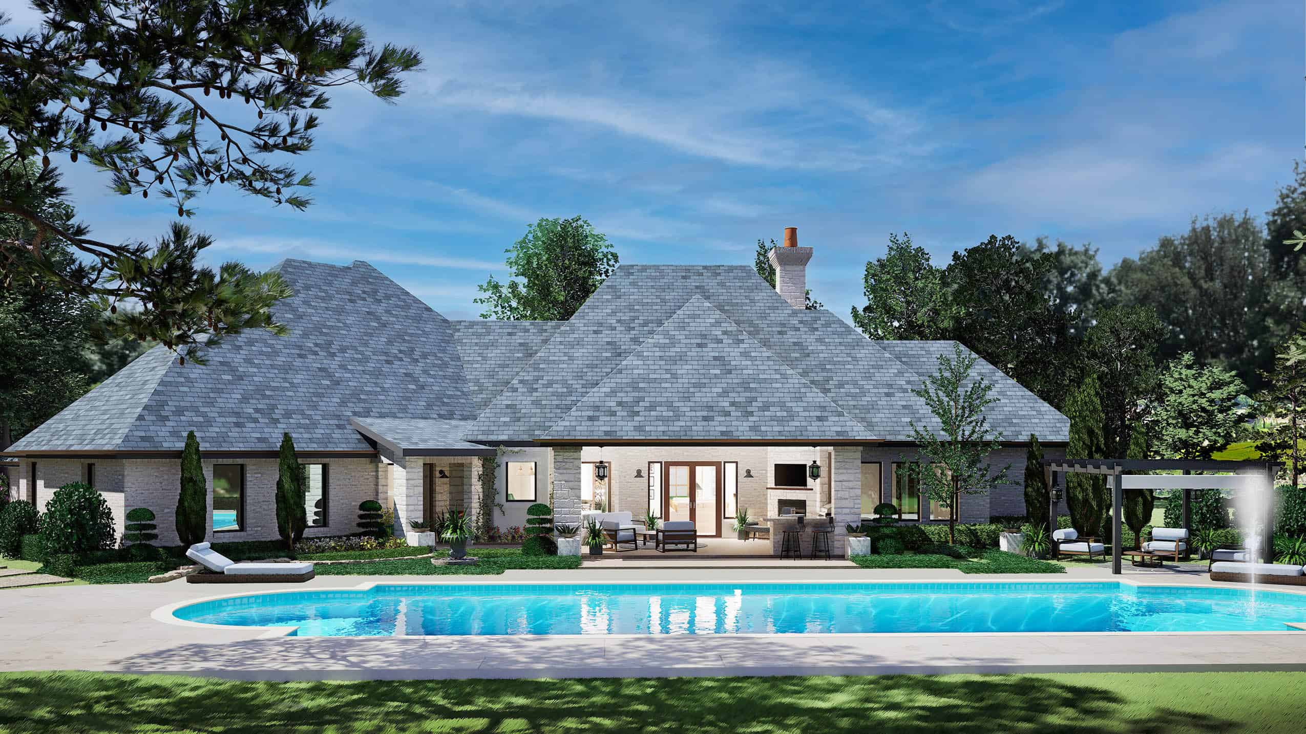 Rear View of this 4-Bedroom,3040 Sq Ft Plan -195-1357