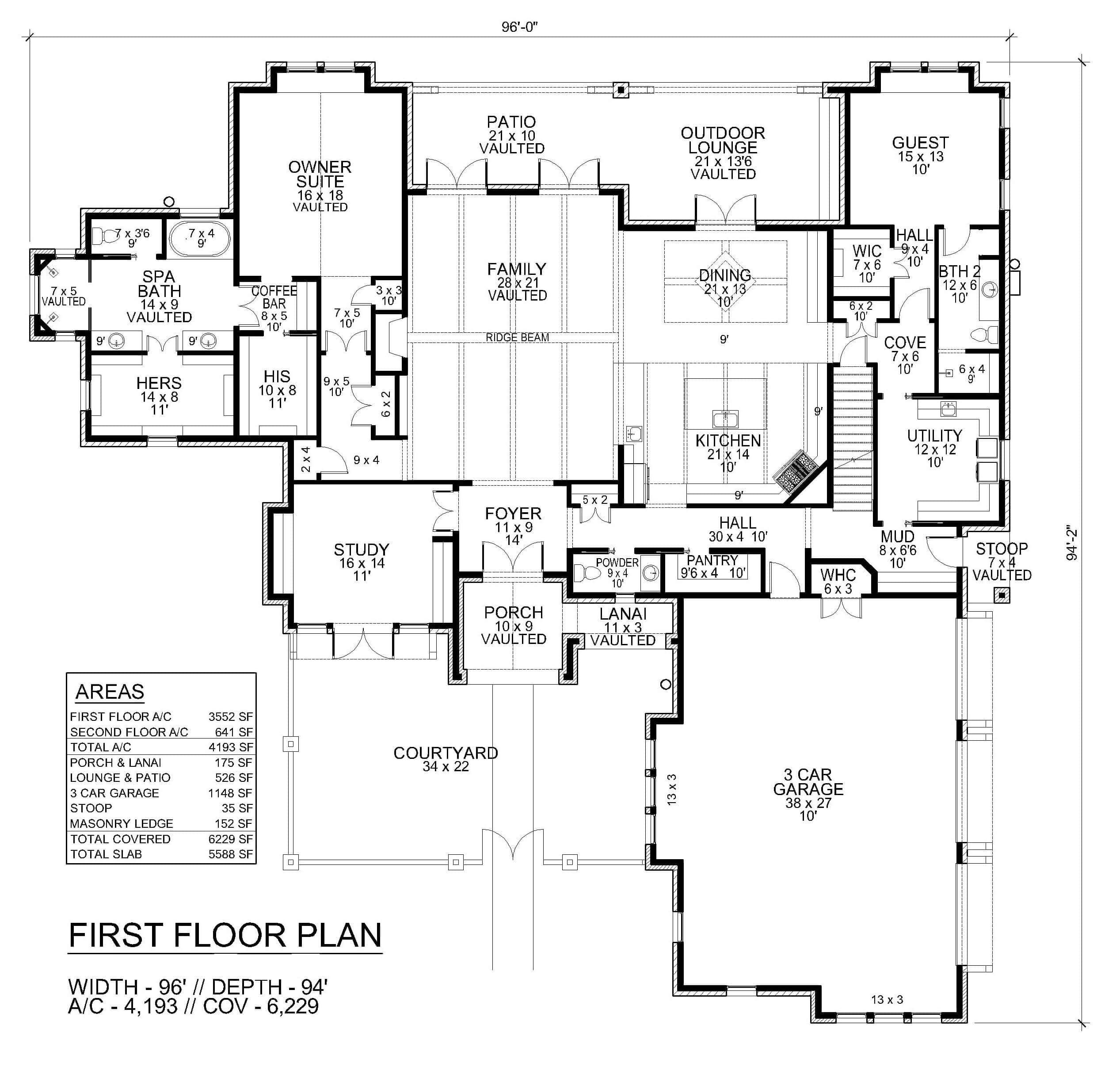 Main Level of French Plan #195-1358
