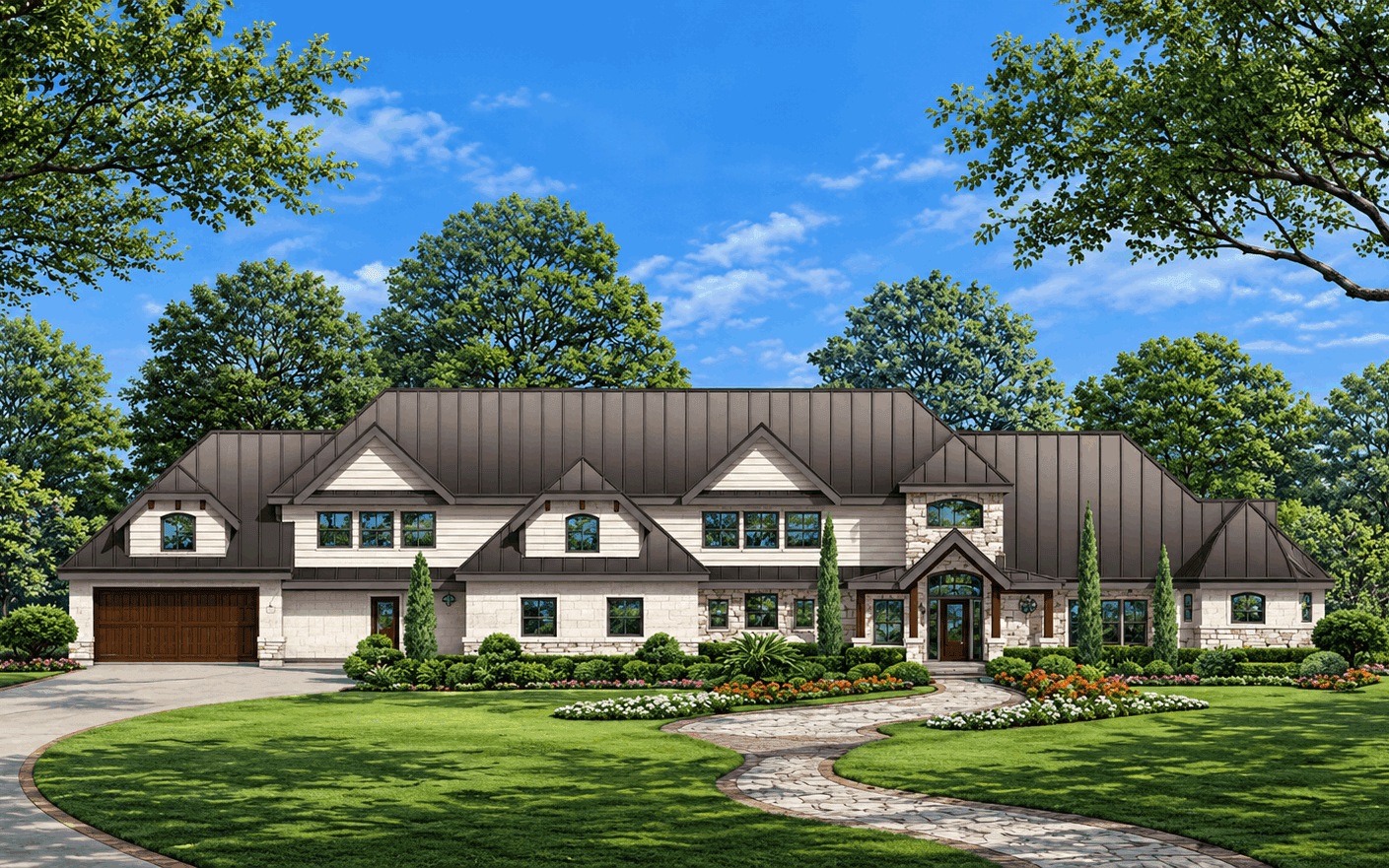 Front elevation of Luxury home (ThePlanCollection: House Plan #195-1359)