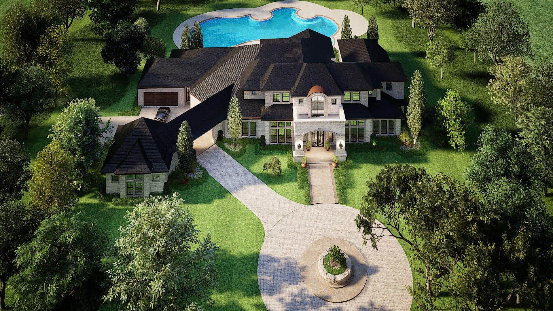 Aerial View of this 6-Bedroom,7138 Sq Ft Plan -195-1368