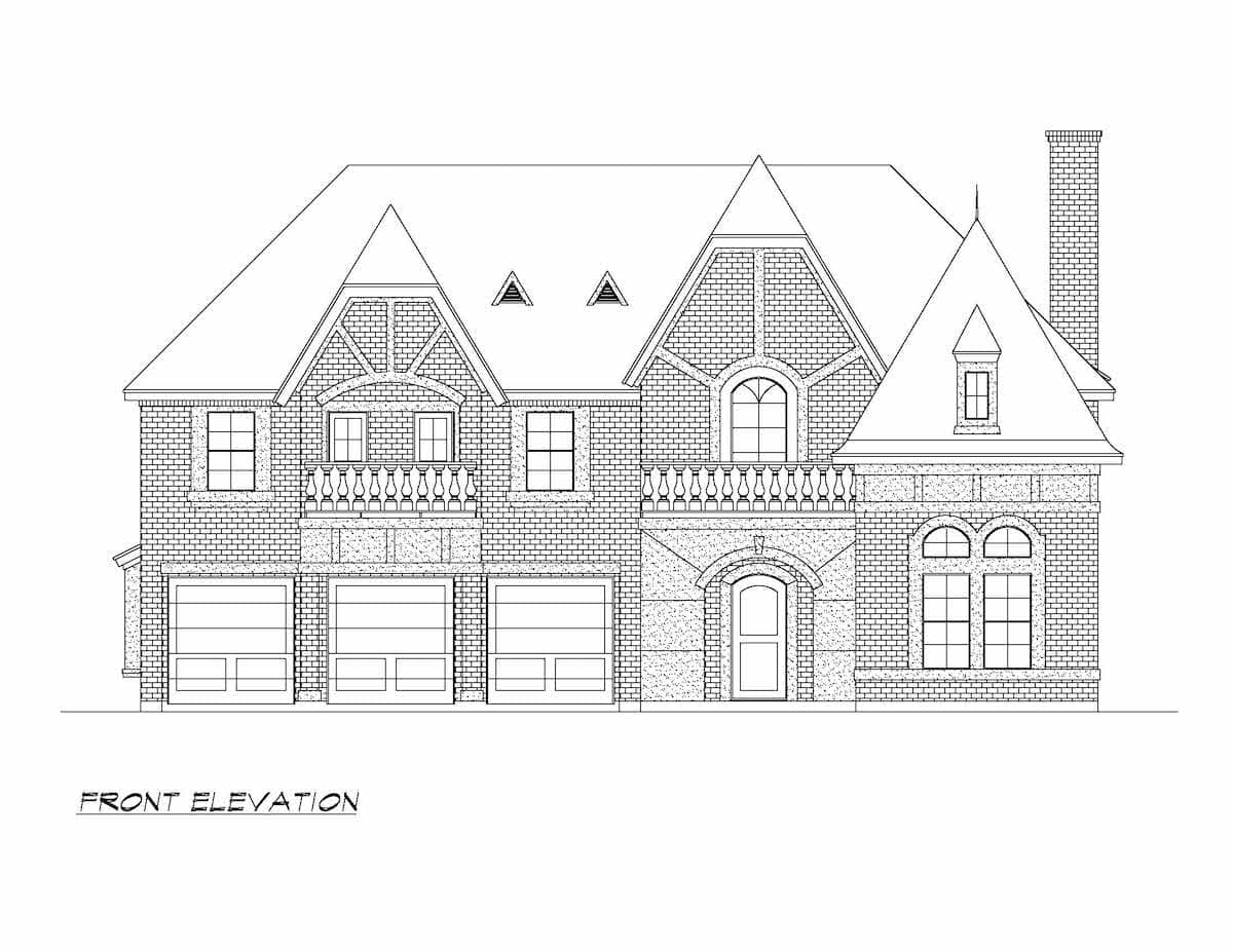 Home Plan Front Elevation of this 5-Bedroom,5104 Sq Ft Plan -195-1370