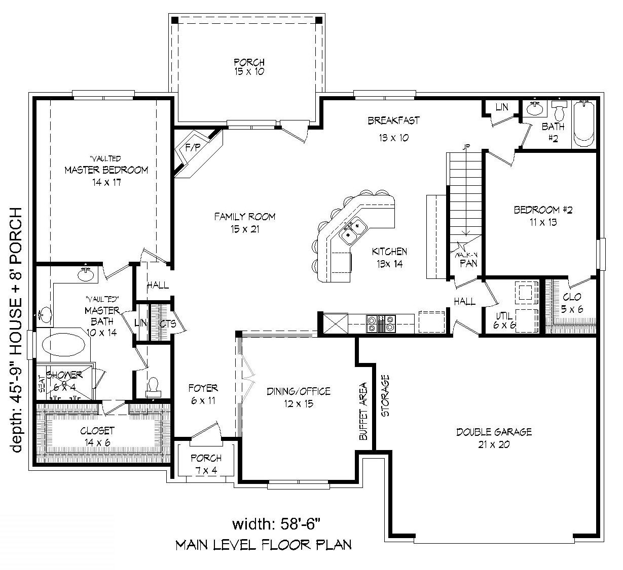 Floor Plan First Story of European Plan #196-1028
