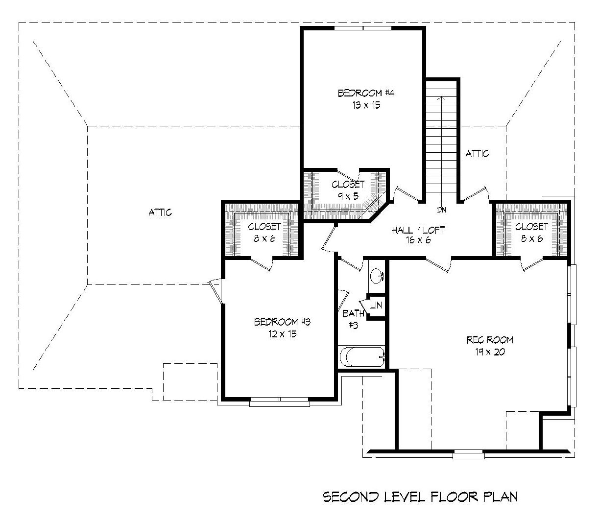 Floor Plan Second Story of European Plan #196-1028