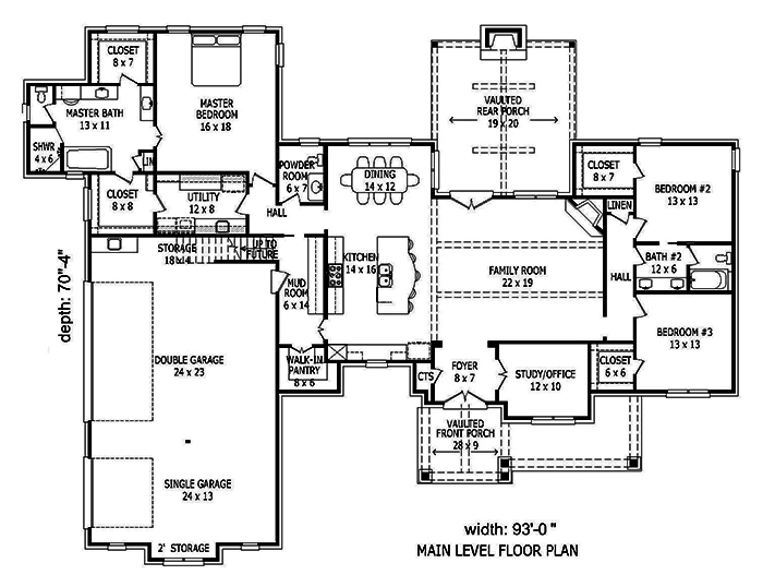 Floor Plan First Story of Traditional Plan #196-1041