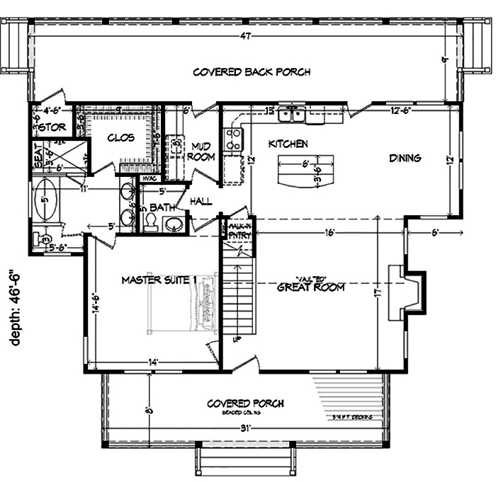 Floor Plan First Story of Craftsman Plan #196-1046