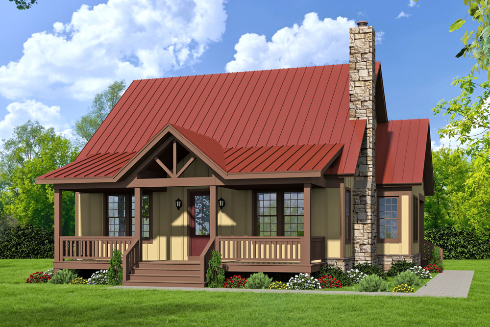 Front elevation of Craftsman home (ThePlanCollection: House Plan #196-1046)