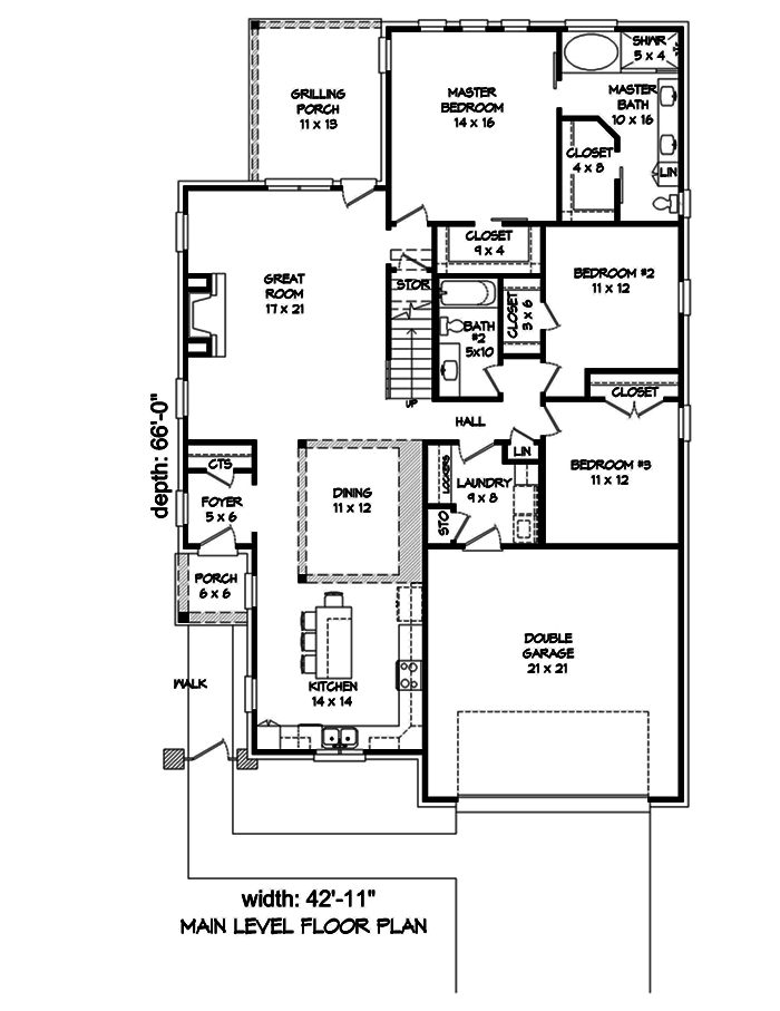 Floor Plan First Story of European Plan #196-1064