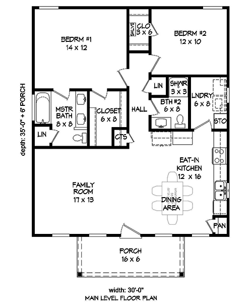 Floor Plan First Story of Cottage Plan #196-1069