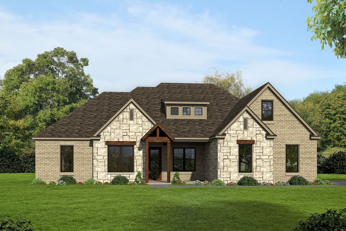 Front elevation of European home (ThePlanCollection: House Plan #196-1093)