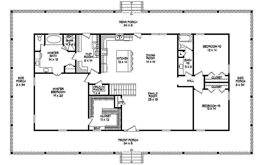 Floor Plan First Story of Country Plan #196-1095