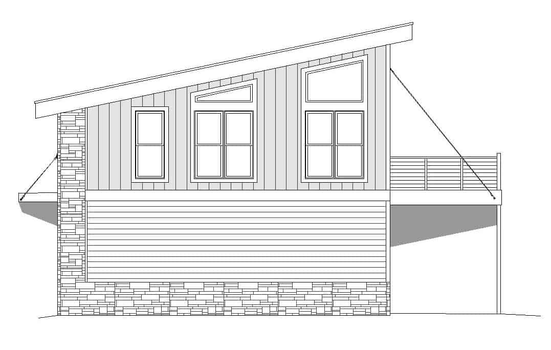 Home Plan Right Elevation of this 1-Bedroom,825 Sq Ft Plan -196-1100