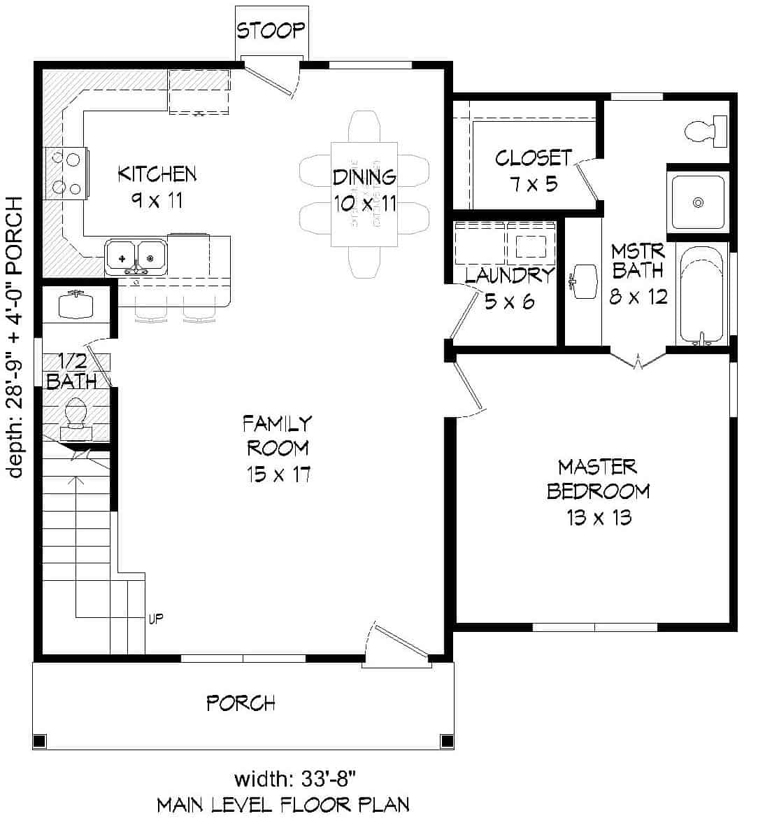 Floor Plan Main Level of Farmhouse Plan #196-1115