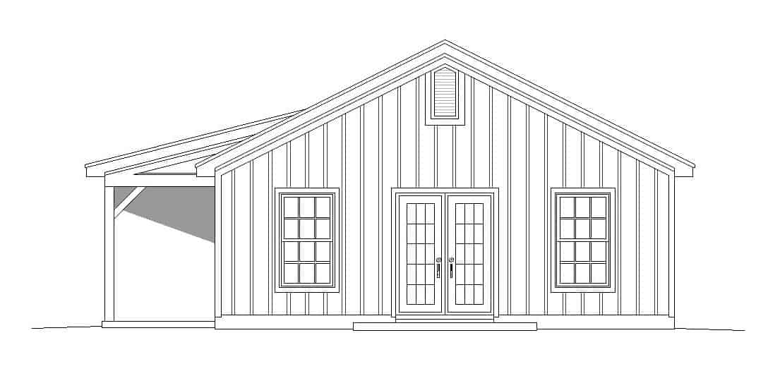 Home Plan Right Elevation of this 2-Bedroom,1000 Sq Ft Plan -196-1117