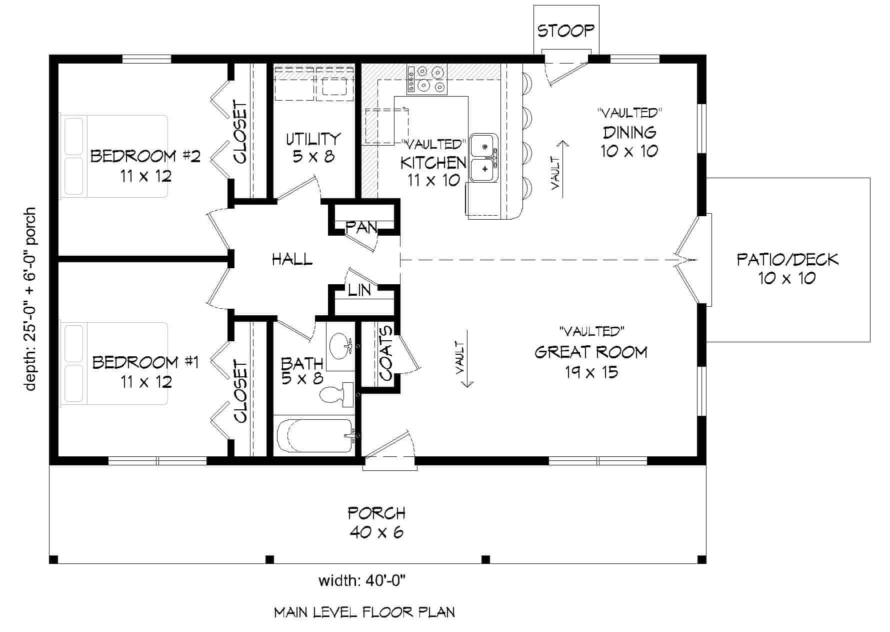 Floor Plan Main Level of Ranch Plan #196-1117