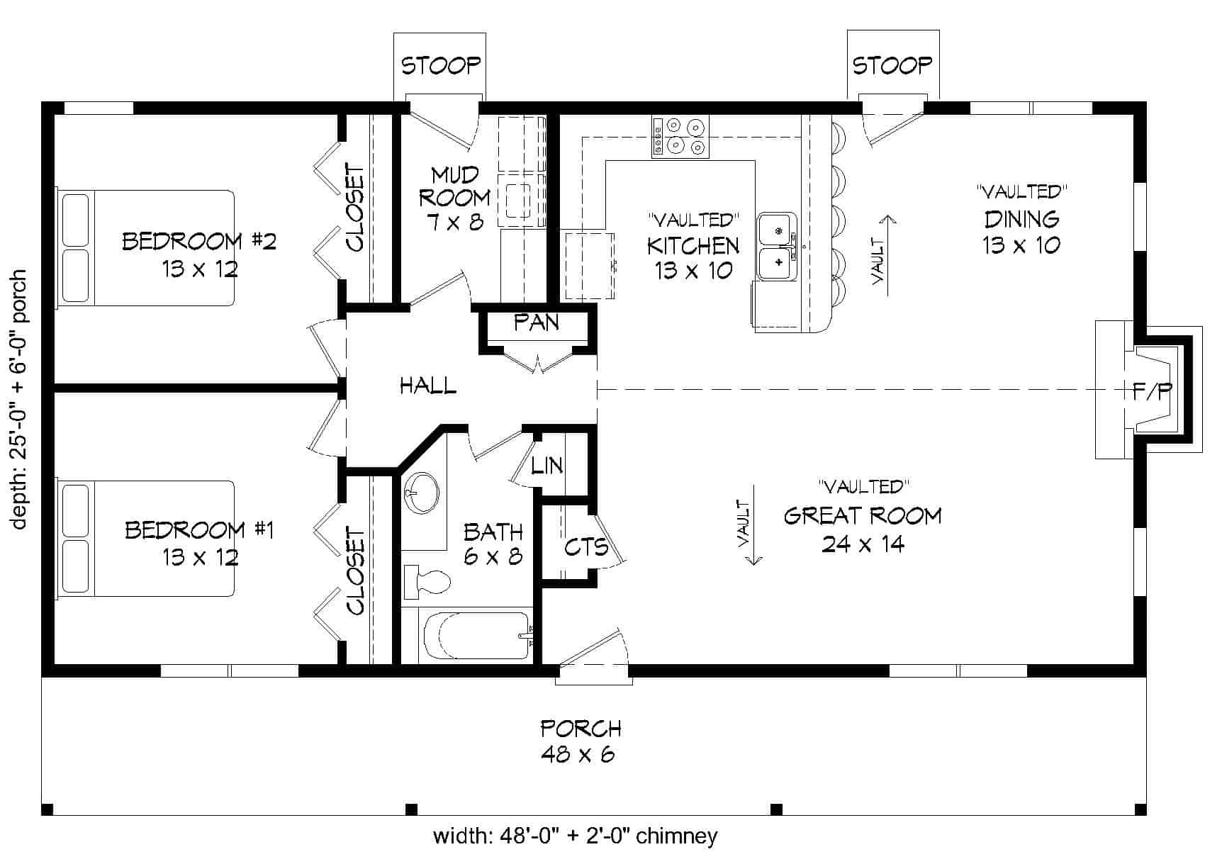 Floor Plan Main Level of Ranch Plan #196-1120