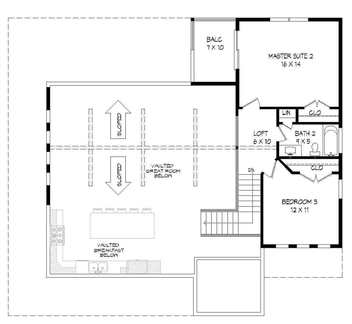 Floor Plan Upper Level of Country Plan #196-1140