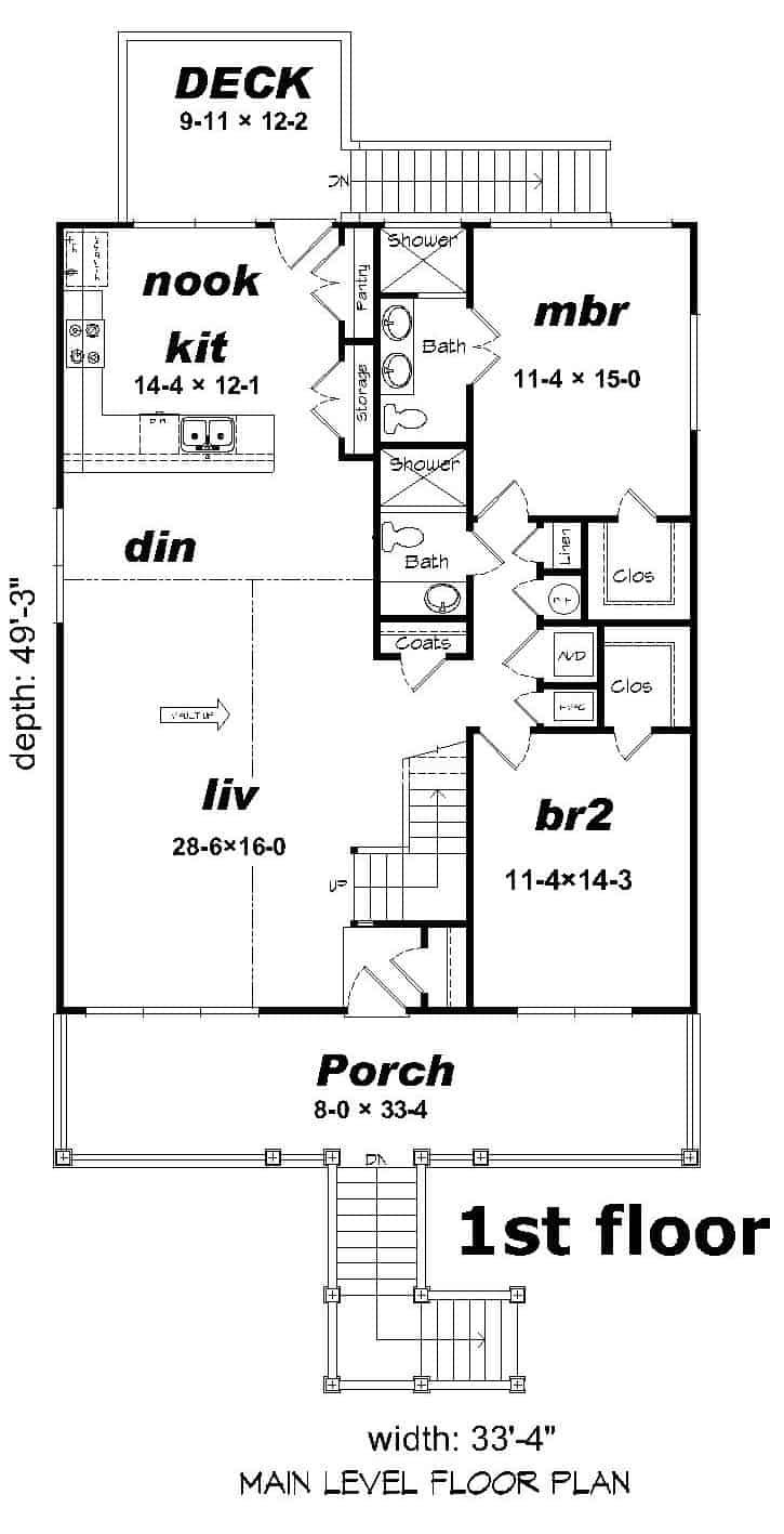 Floor Plan Main Level of Coastal Plan #196-1155