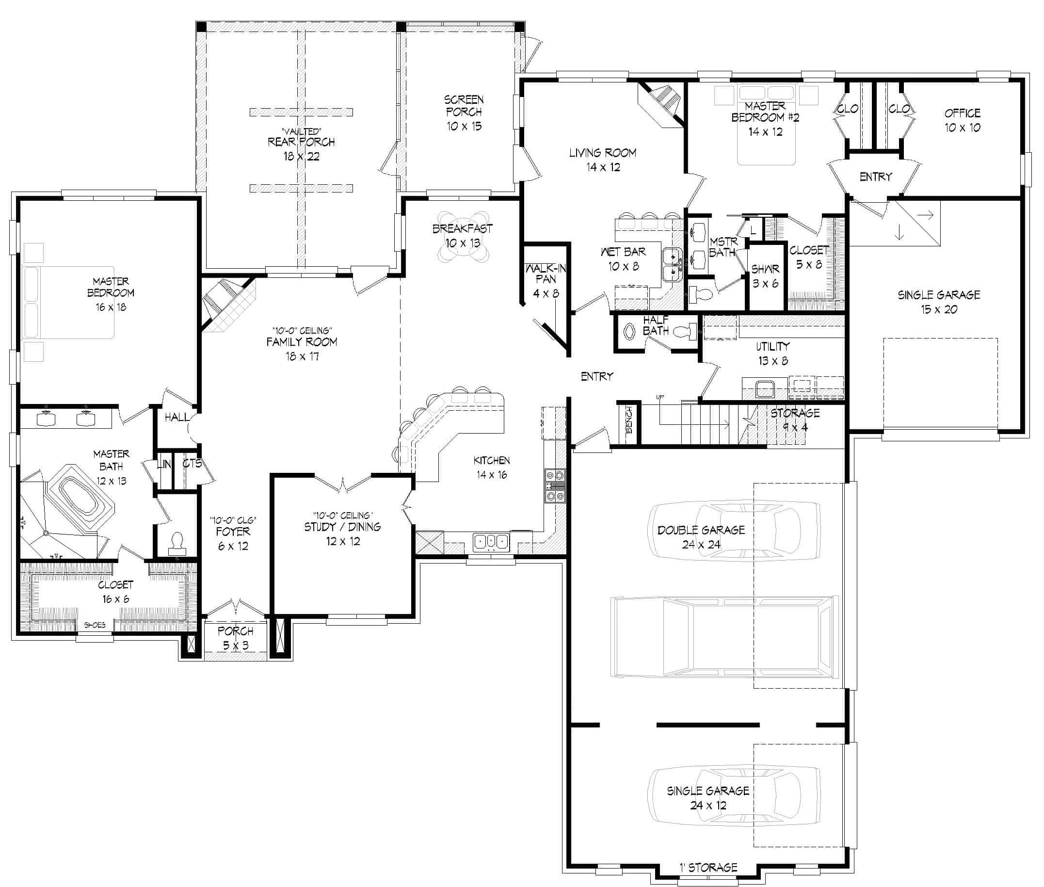Floor Plan Main Level of European Plan #196-1158