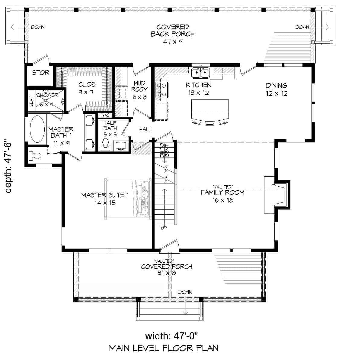 Floor Plan Main Level of Cottage Plan #196-1178