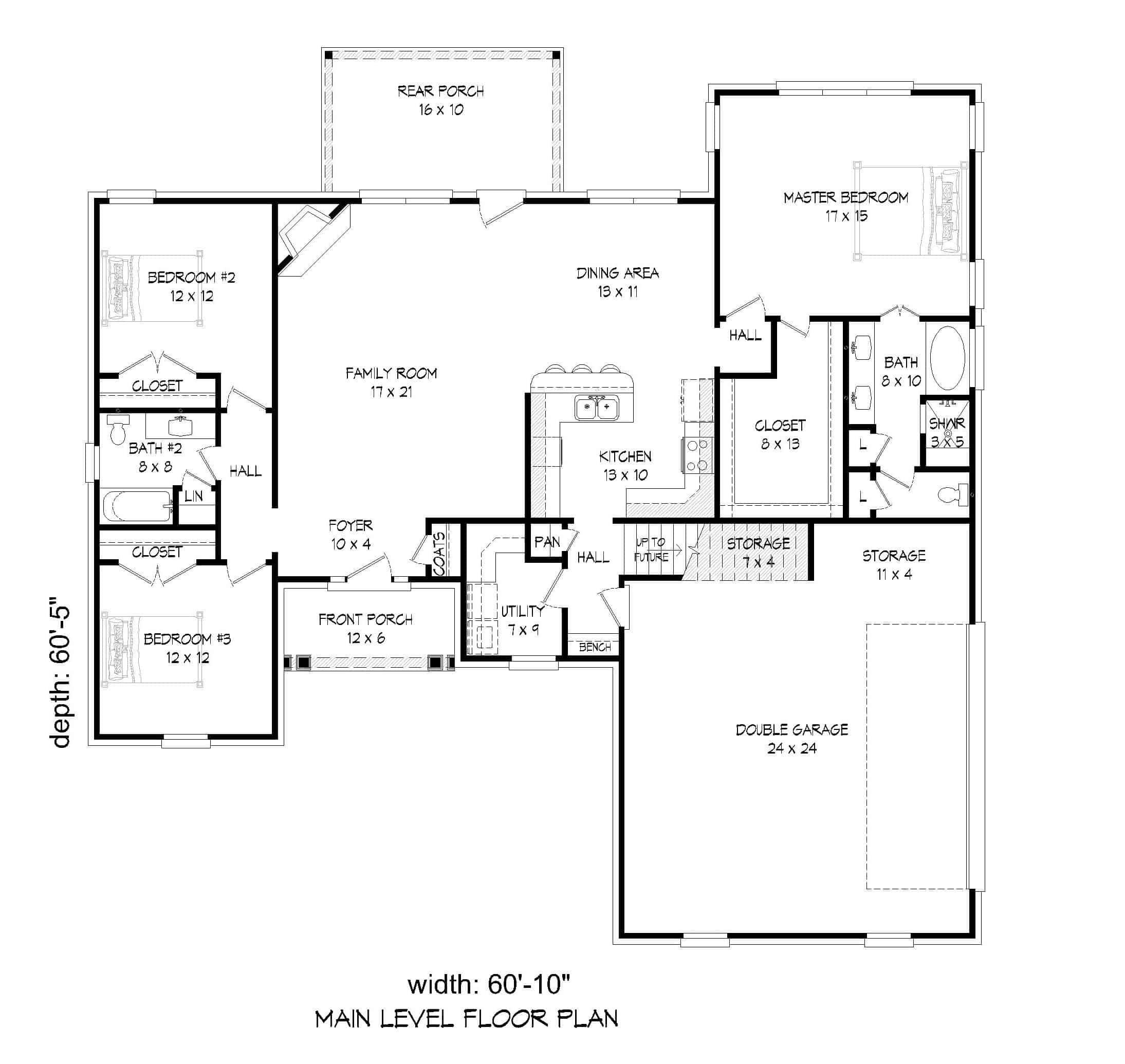 Floor Plan Main Level of Tudor Plan #196-1182