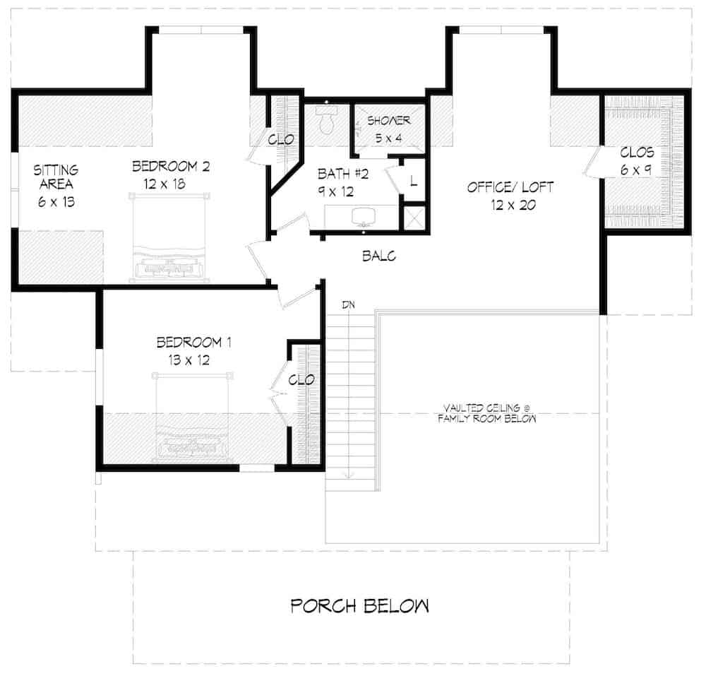 Floor Plan Upper Level of Farmhouse Plan #196-1193