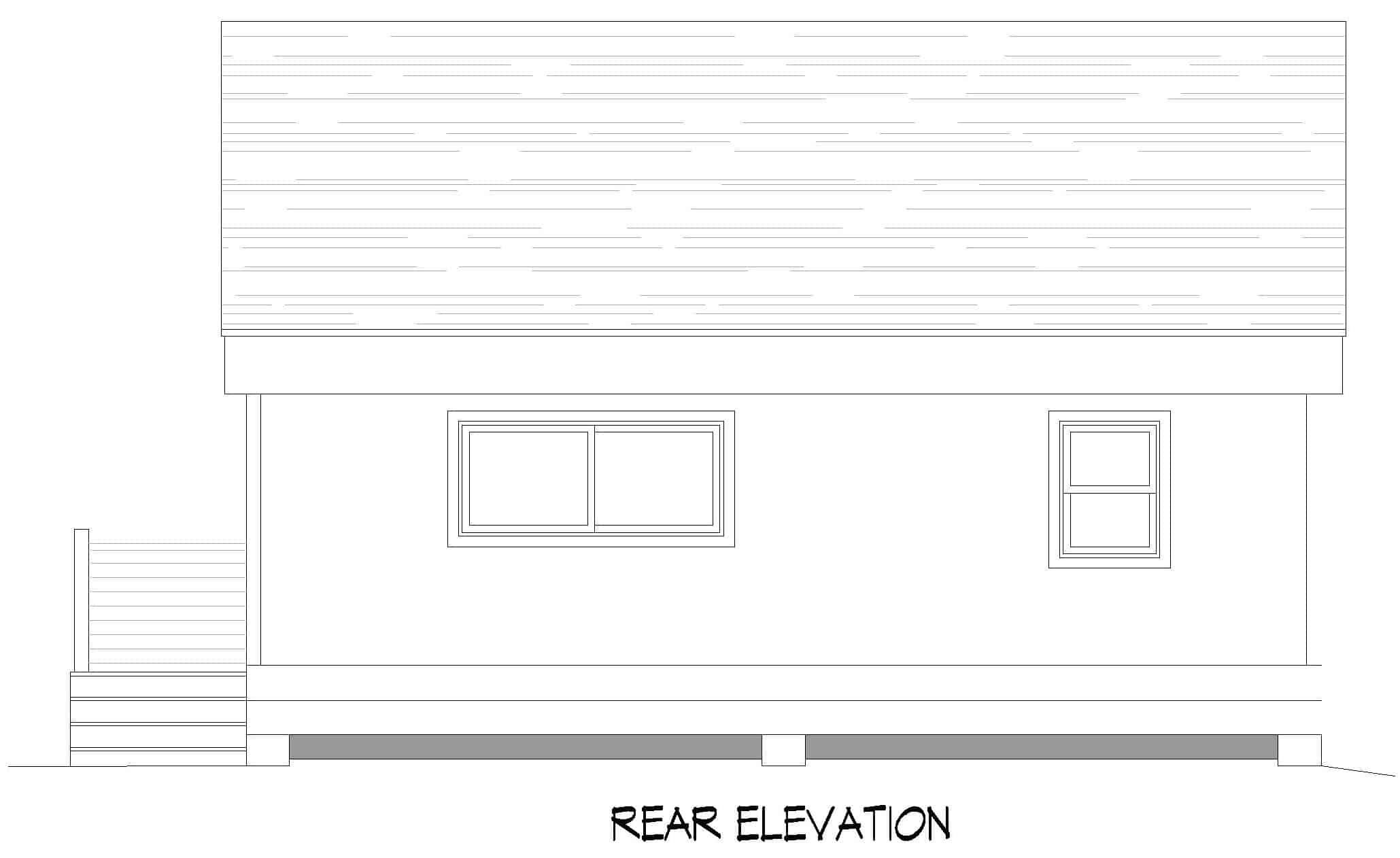 Home Plan Rear Elevation of this 1-Bedroom,750 Sq Ft Plan -196-1219