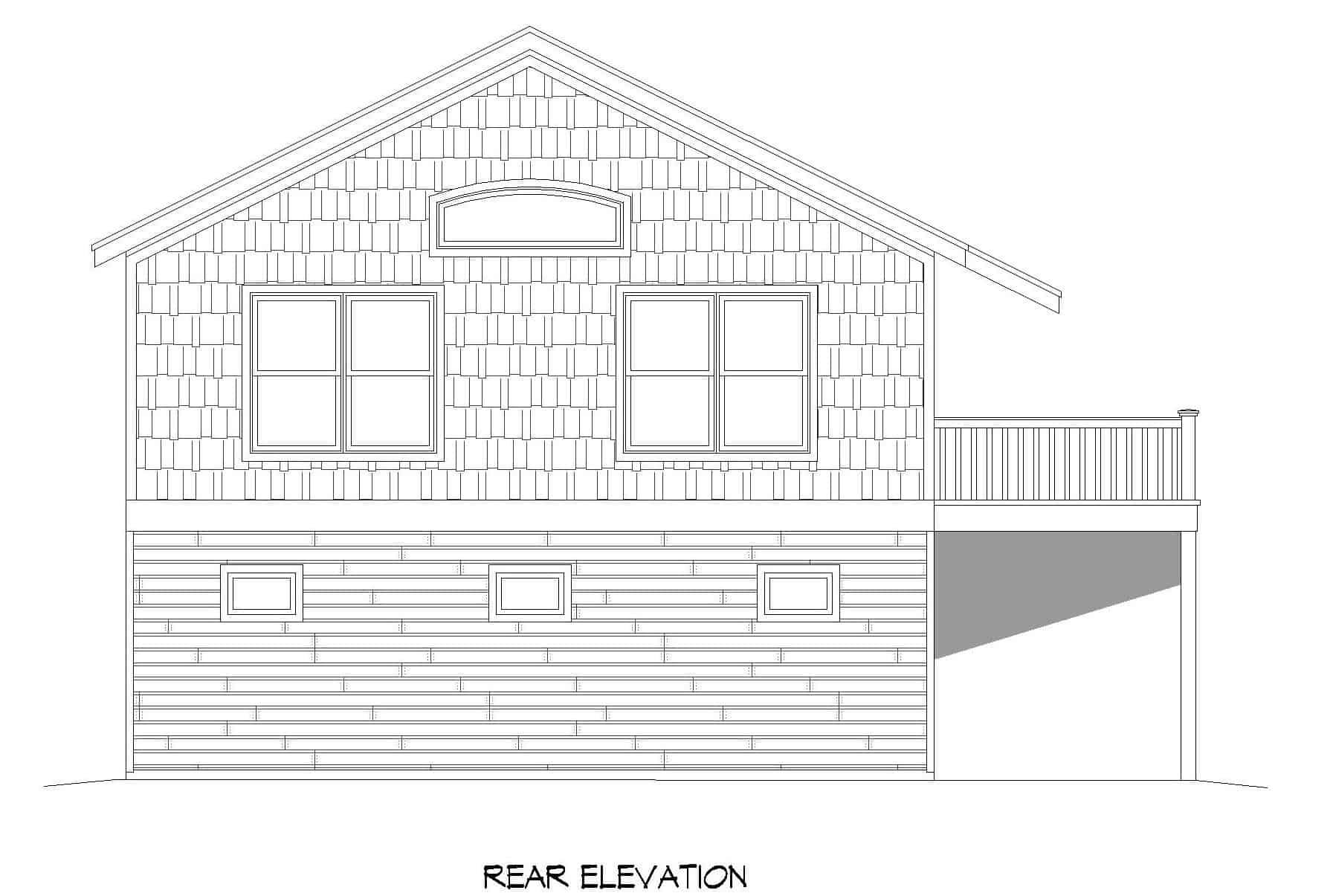 Home Plan Rear Elevation of this 1-Bedroom,910 Sq Ft Plan -196-1229