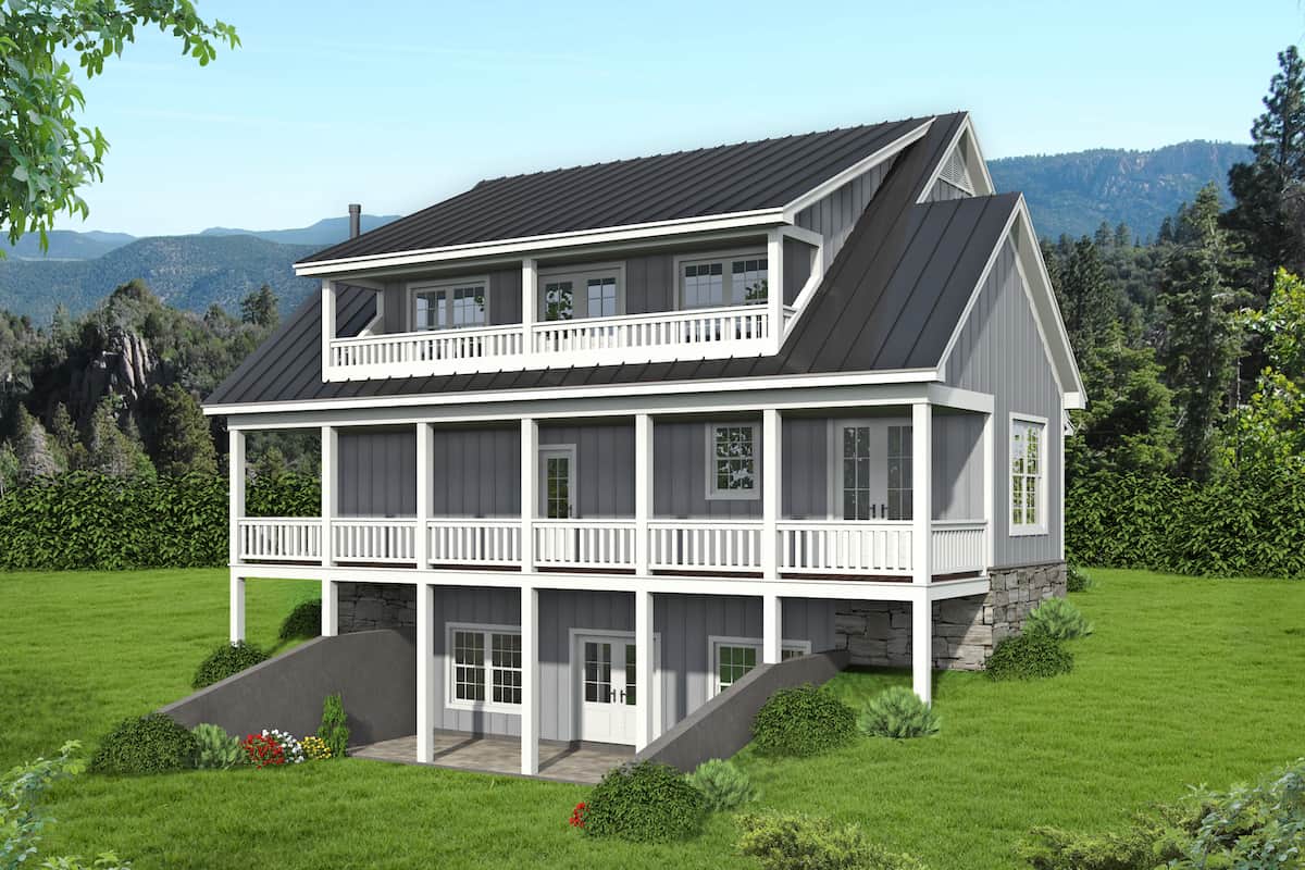 Rear View of this 3-Bedroom, 2015 Sq Ft Plan - 196-1234