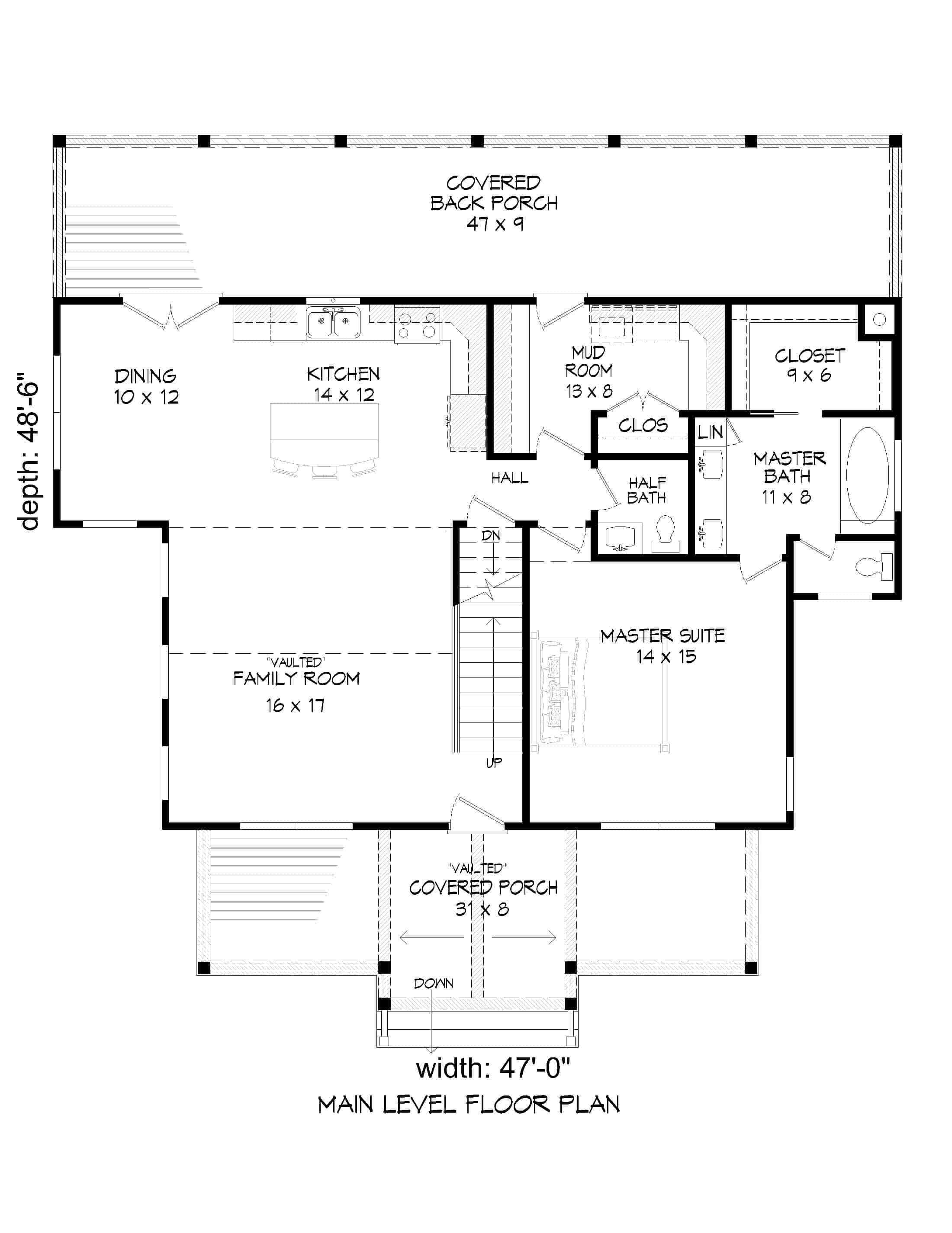 Main Level of Farmhouse Plan #196-1234