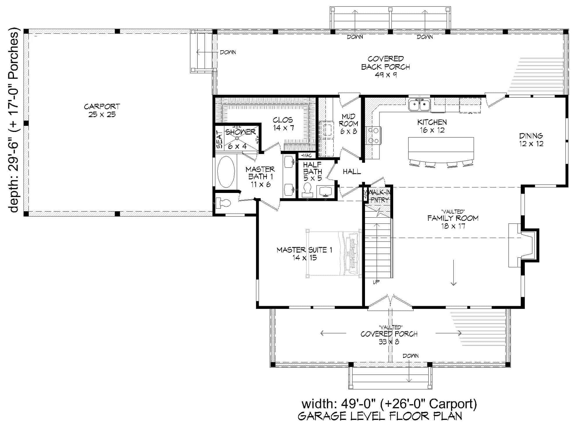 Main Level of Farmhouse Plan #196-1238