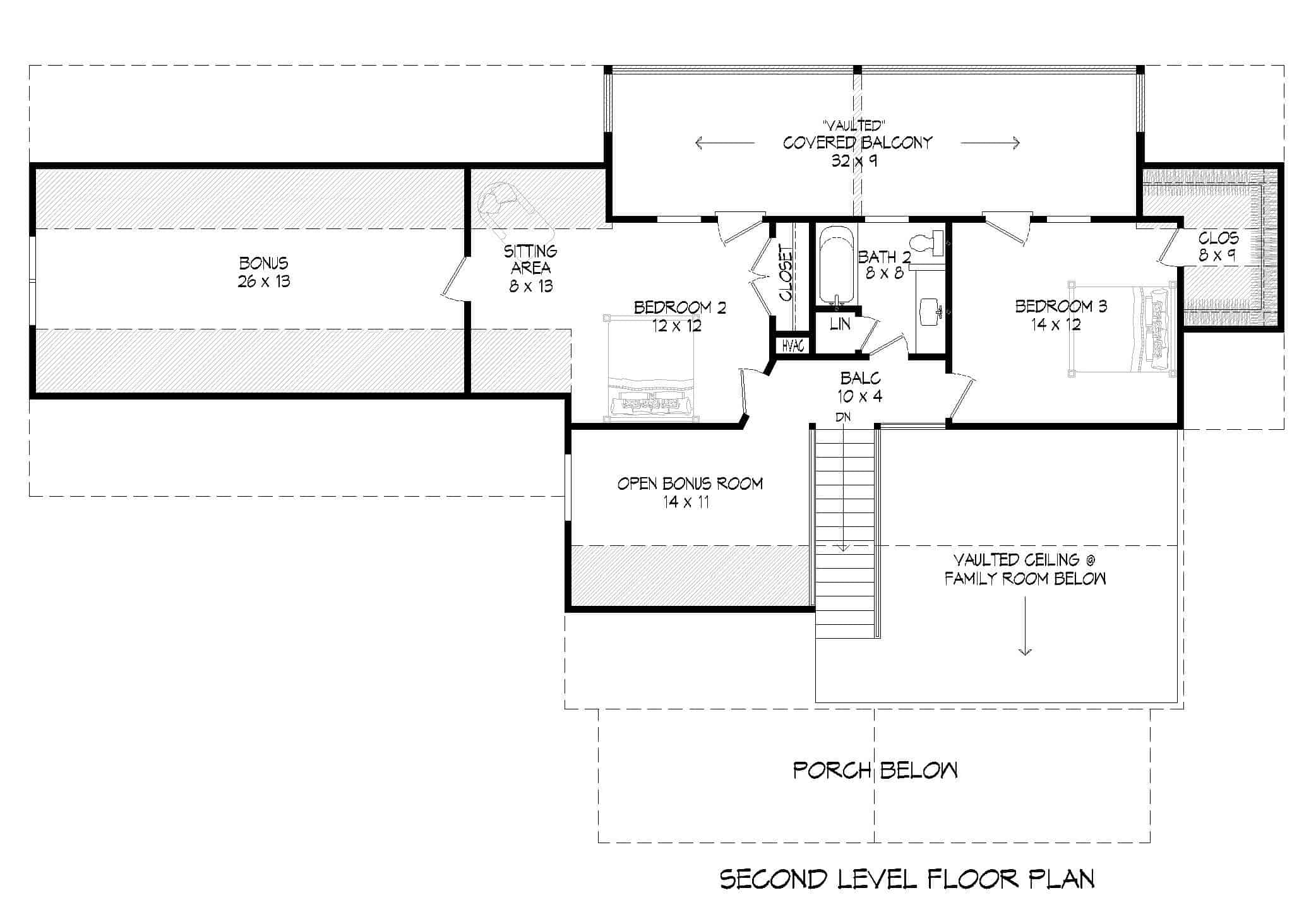 Upper Level of Farmhouse Plan #196-1238