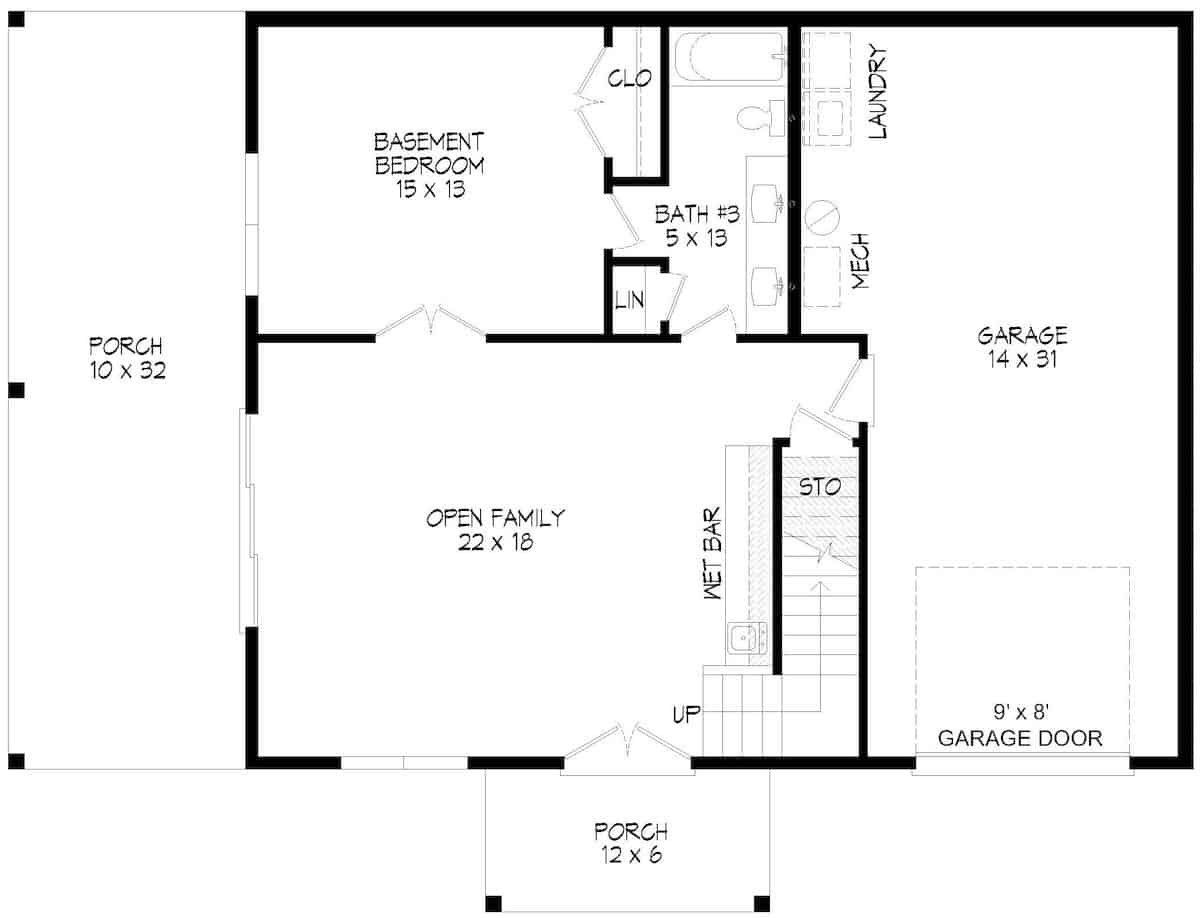 Main Level of Rustic Plan #196-1239