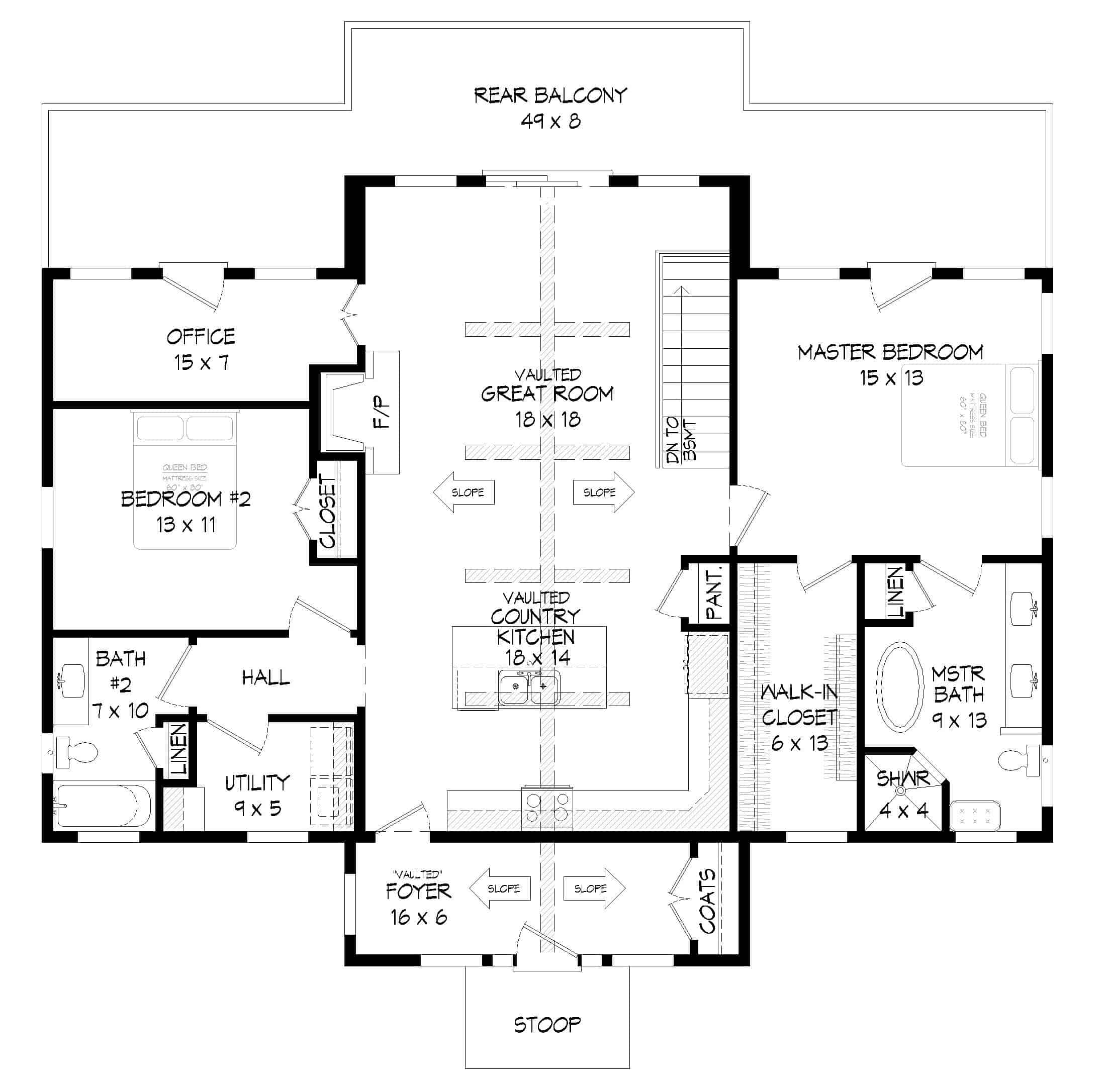 Main Level of Ranch Plan #196-1253