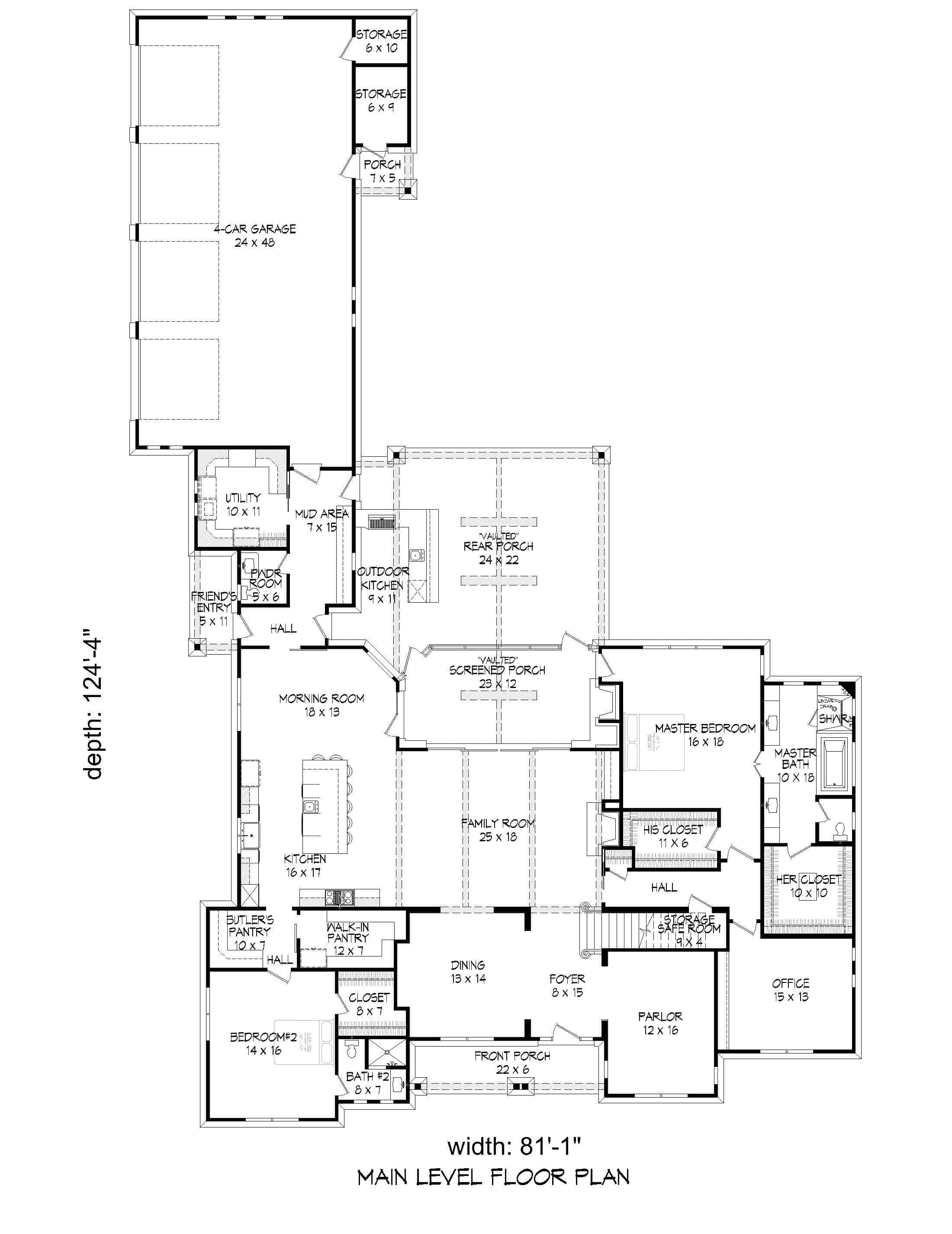 Main Level of Farmhouse Plan #196-1272