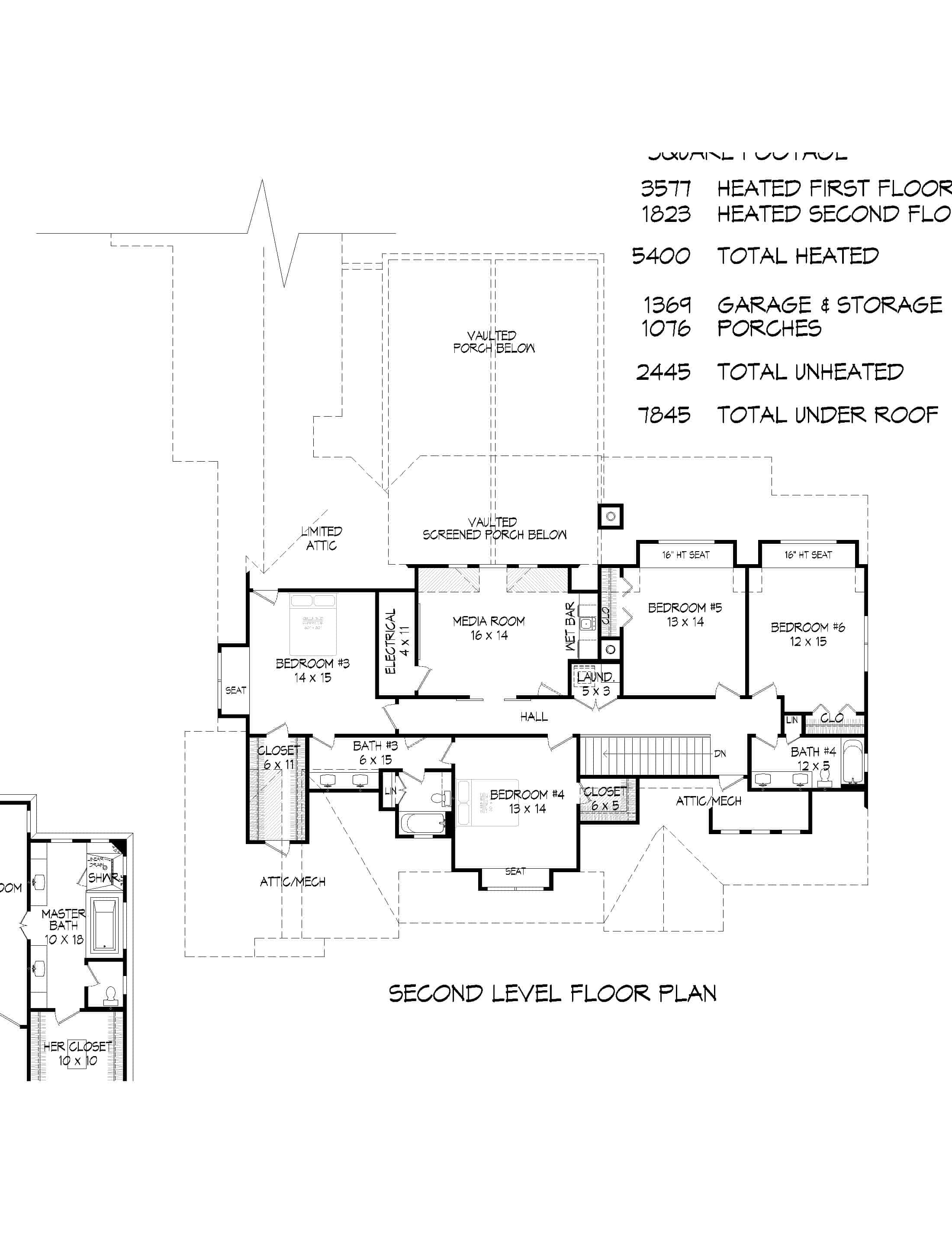 Upper Level of Farmhouse Plan #196-1272