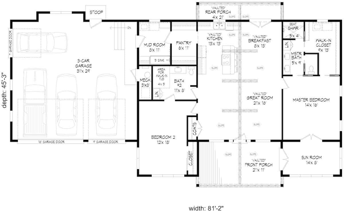 Main Level of Ranch Plan #196-1285