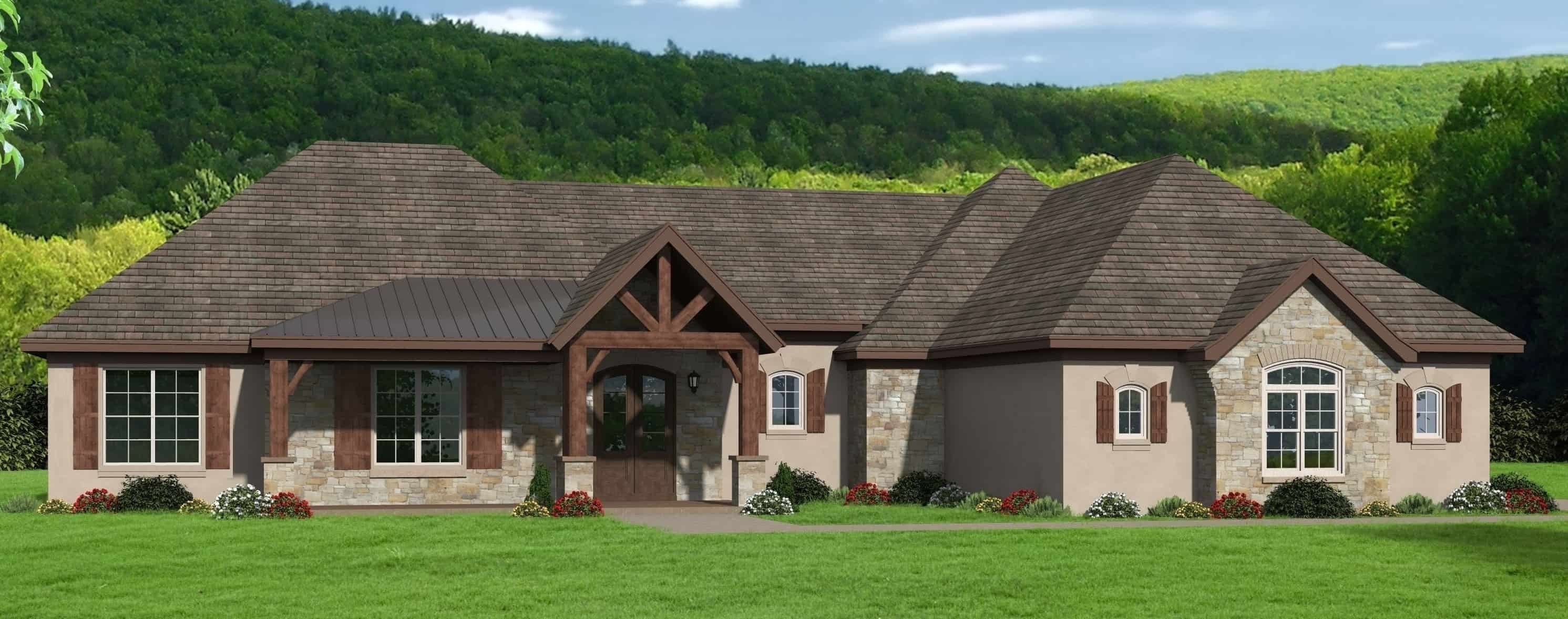 Rustic French home design (ThePlanCollection: Plan #196-1288)