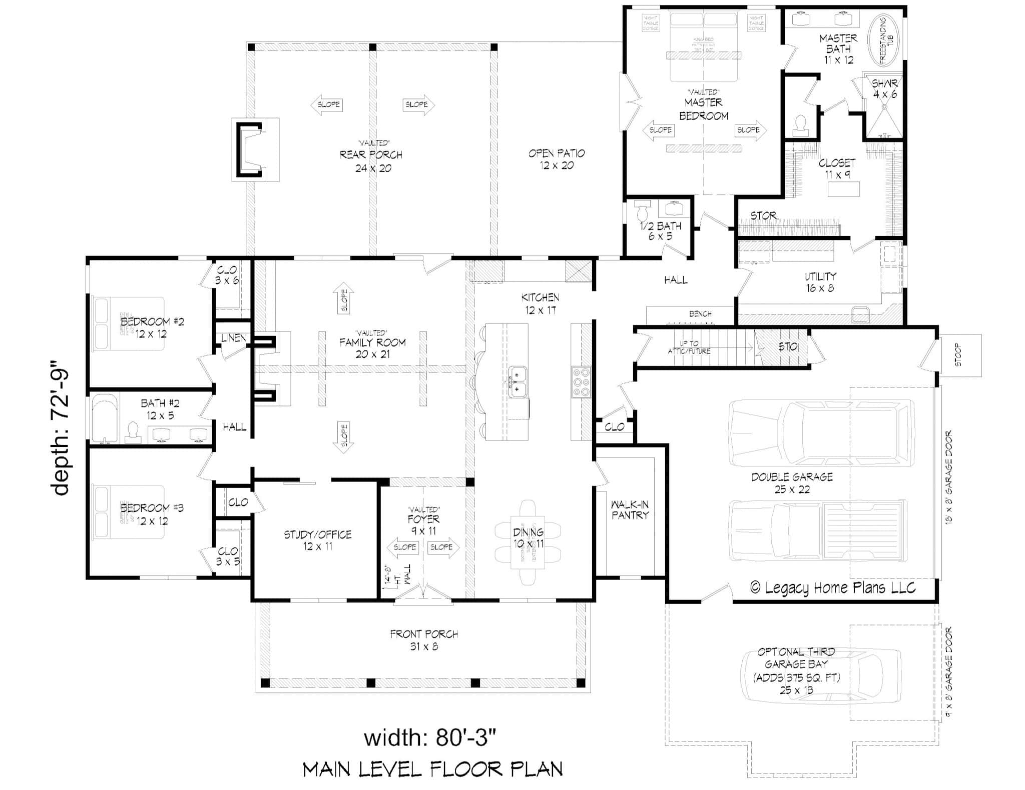 Main Level of Farmhouse Plan #196-1847